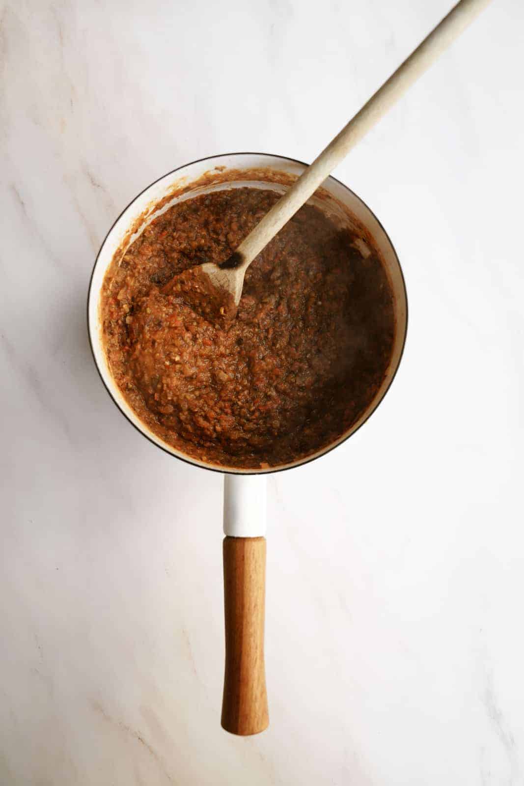 Black Bean Dip ingredients in a pot mixed together