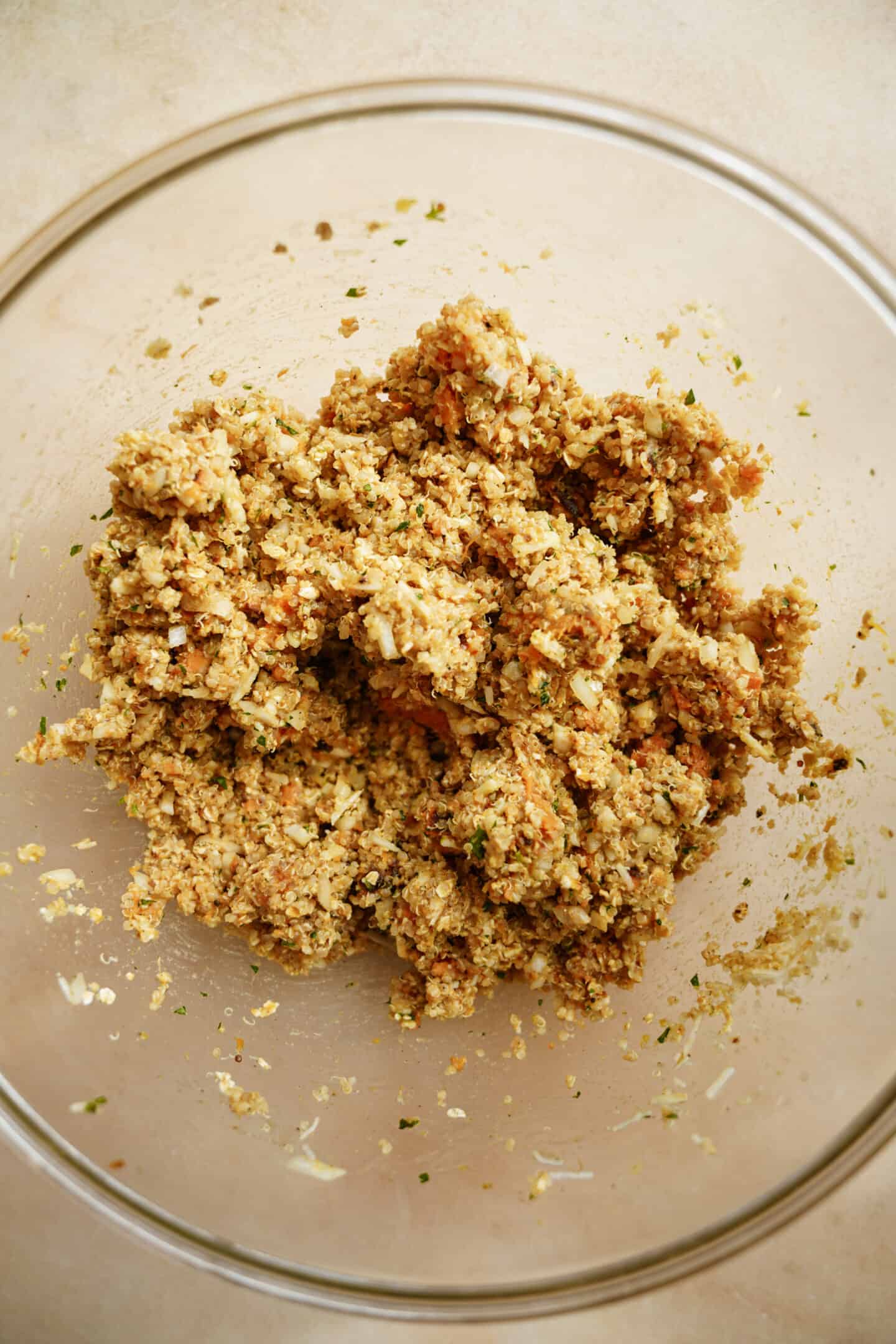 Mashed ingredients for baked sweet potato balls