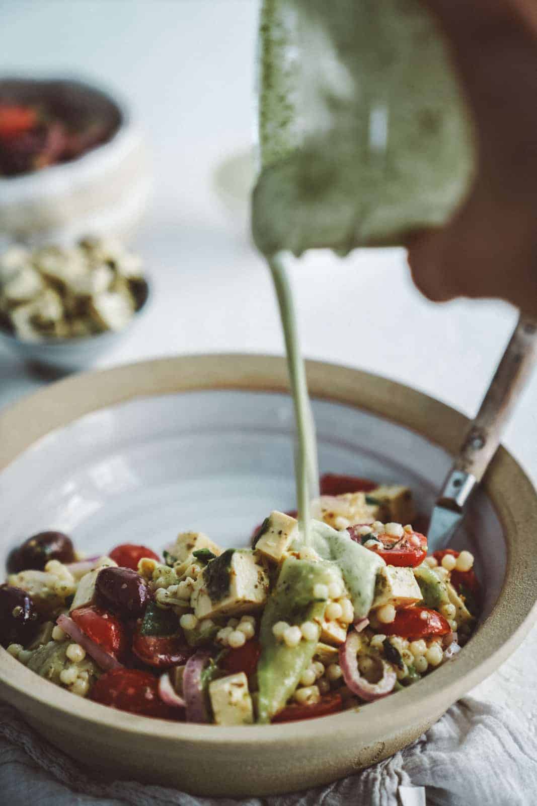 Greek couscous salad in a bowl