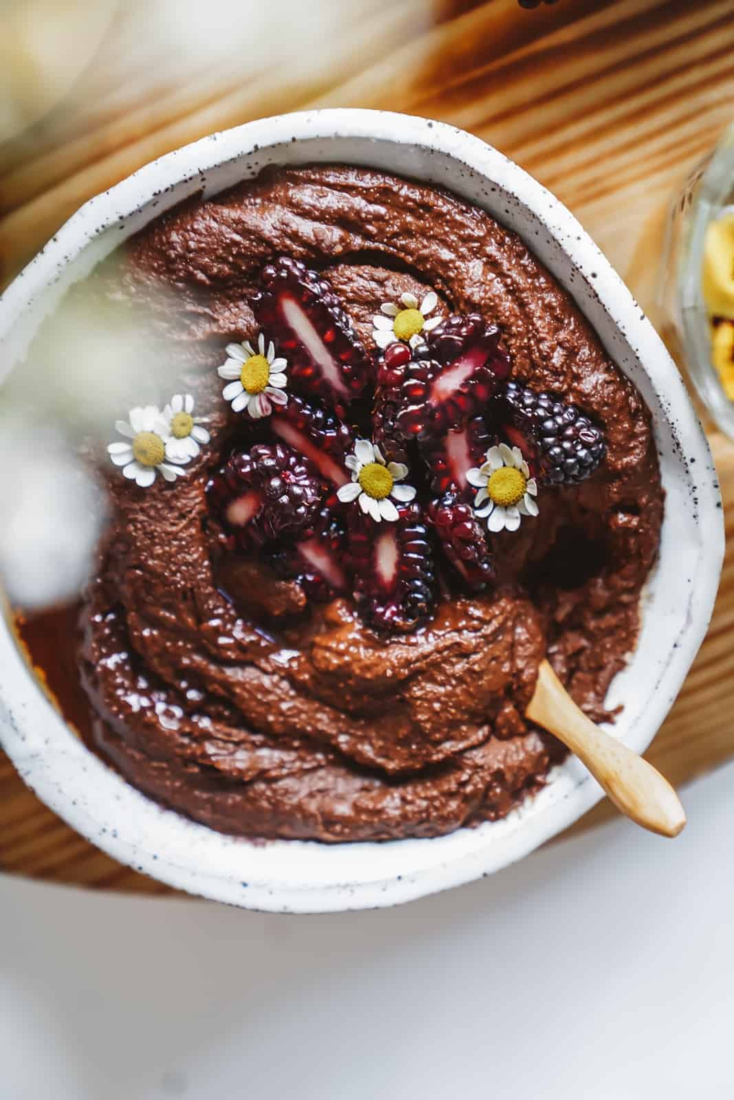 Chickpea dessert chocolate sauce in a bowl