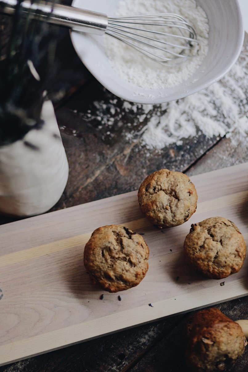 I always have a batch of plant-based banana chocolate chip muffins in the house. They are so easy to whip up and save me every time I need a quick snack.