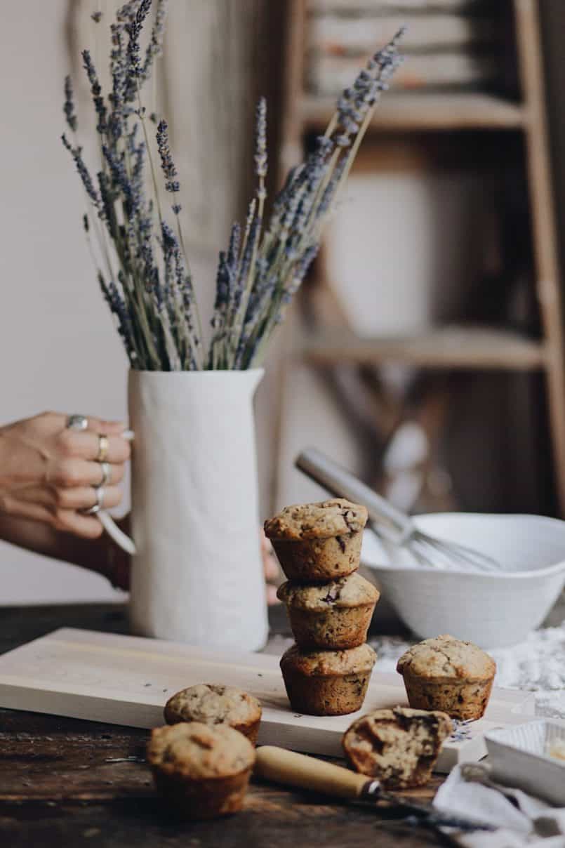 I always have a batch of plant-based banana chocolate chip muffins in the house. They are so easy to whip up and save me every time I need a quick snack.