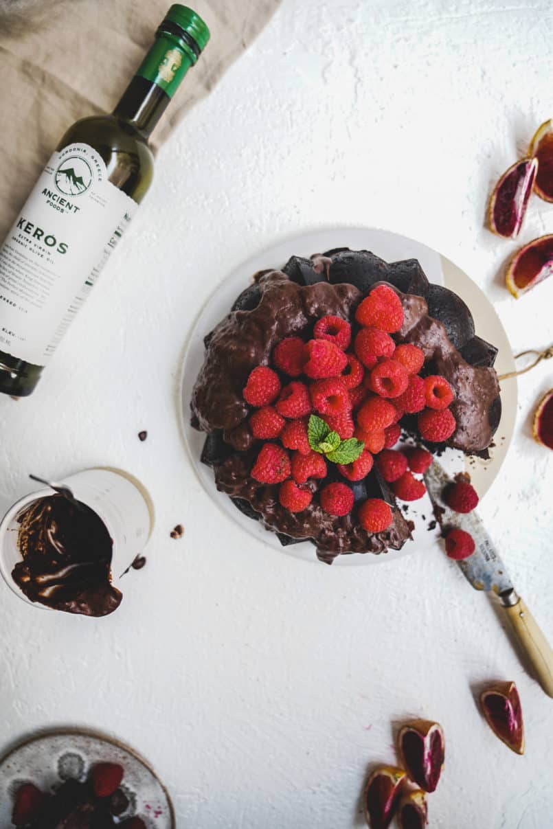 This chocolate brownie olive oil bundt cake is pure decadence and the perfect vegan indulgence thanks to the Ancient Foods Keros Olive Oil I used.