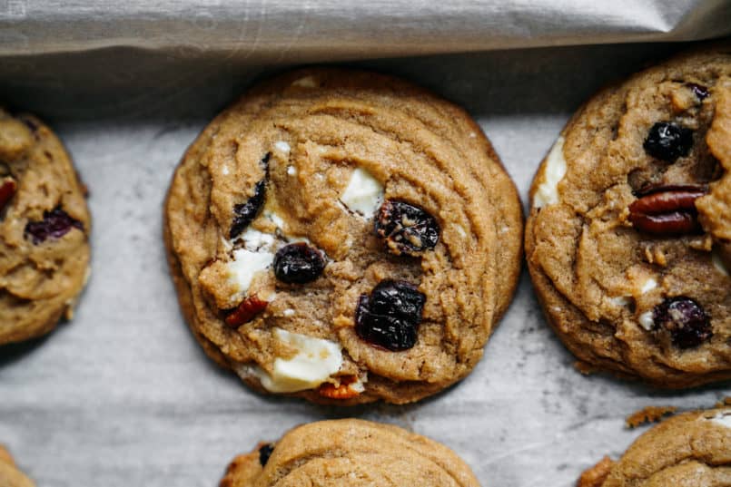 These plant-based, one bowl, white and dark chocolate chip cranberry cookies are super easy to make and are perfectly chewy and delicious!