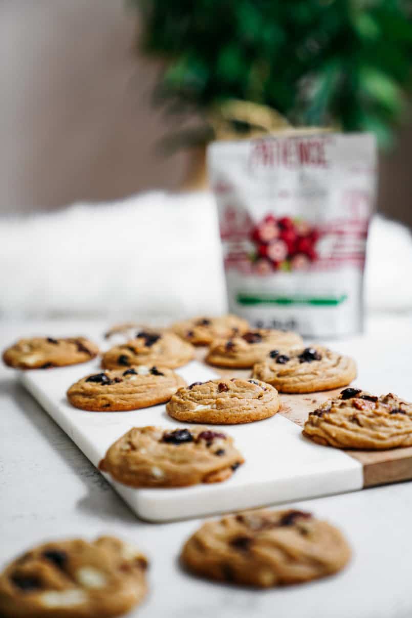 These plant-based, one bowl, white and dark chocolate chip cranberry cookies are super easy to make and are perfectly chewy and delicious!