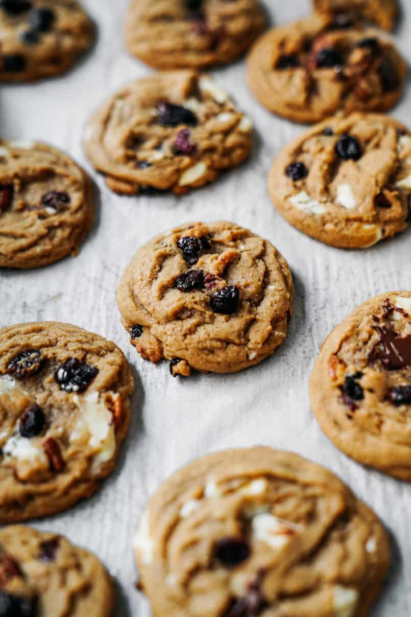 These plant-based, one bowl, white and dark chocolate chip cranberry cookies are super easy to make and are perfectly chewy and delicious!