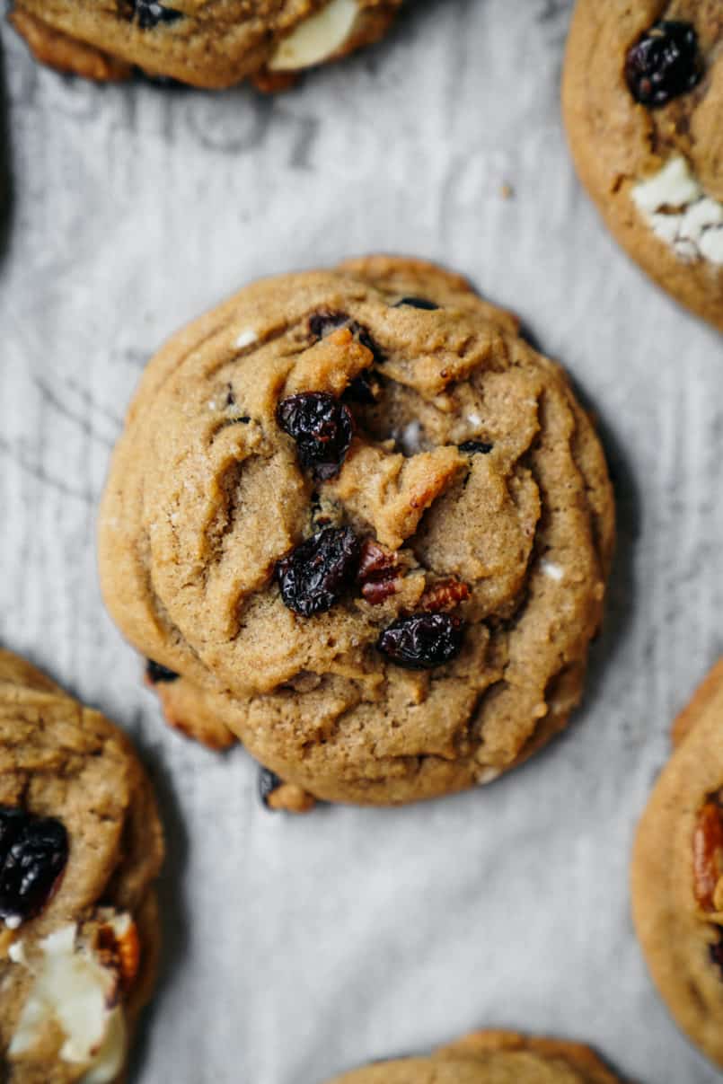 These plant-based, one bowl, white and dark chocolate chip cranberry cookies are super easy to make and are perfectly chewy and delicious!