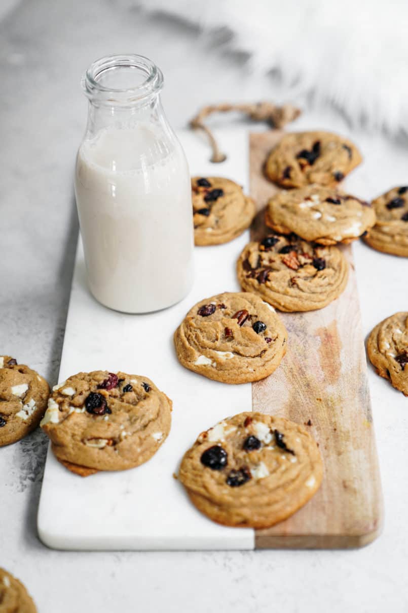 These plant-based, one bowl, white and dark chocolate chip cranberry cookies are super easy to make and are perfectly chewy and delicious!