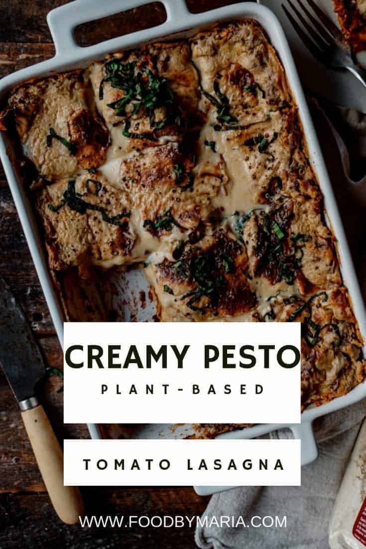 When you are craving a home cooked comfort in a casserole dish look no further than this creamy pesto tomato lasagna high in protein and super easy to make.