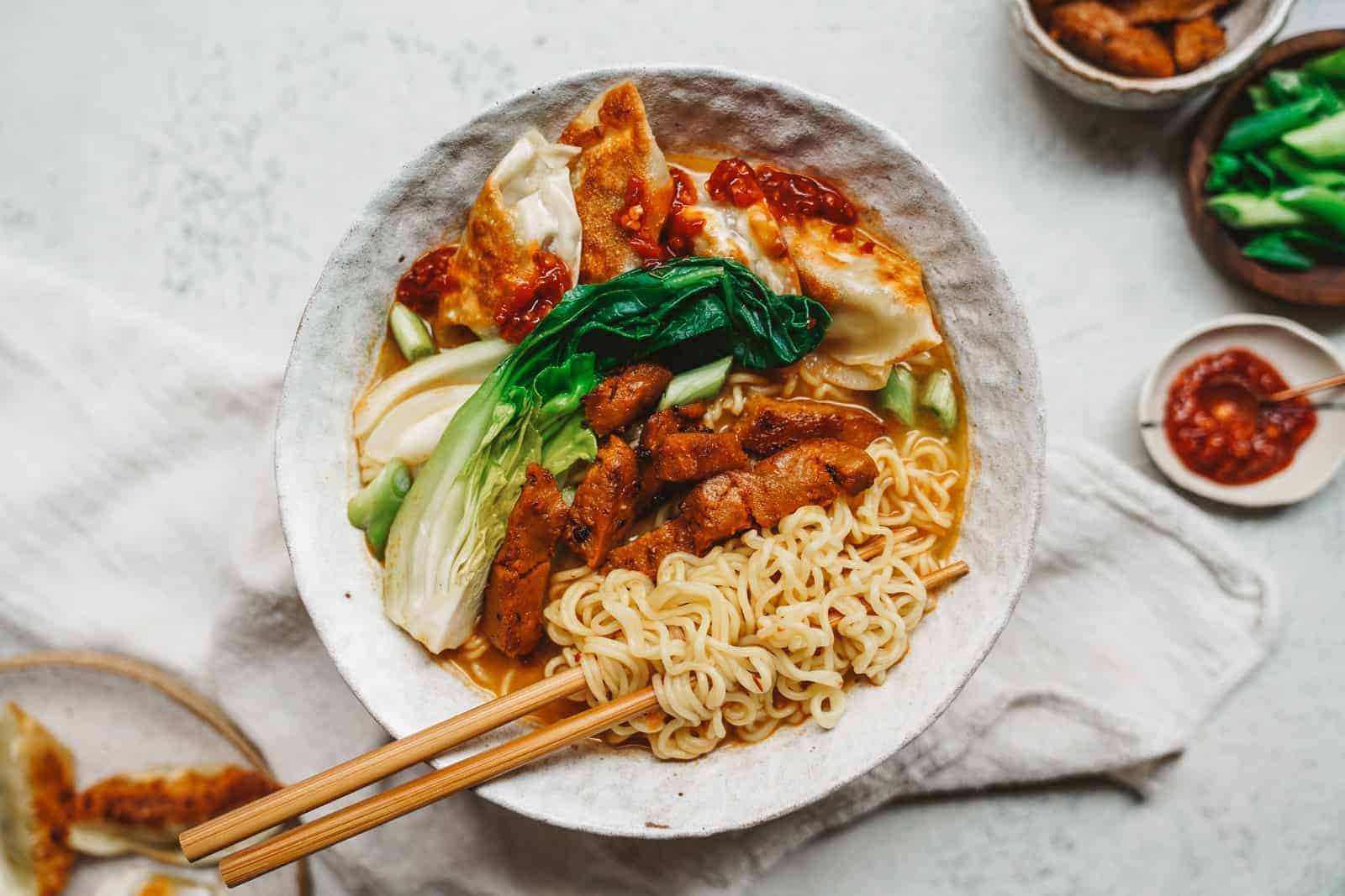 Big bowl of creamy, vegan ramen 