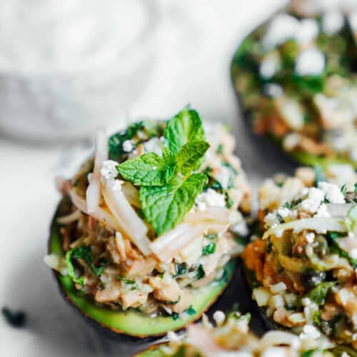 tuna salad stuffed avocado ready to eat