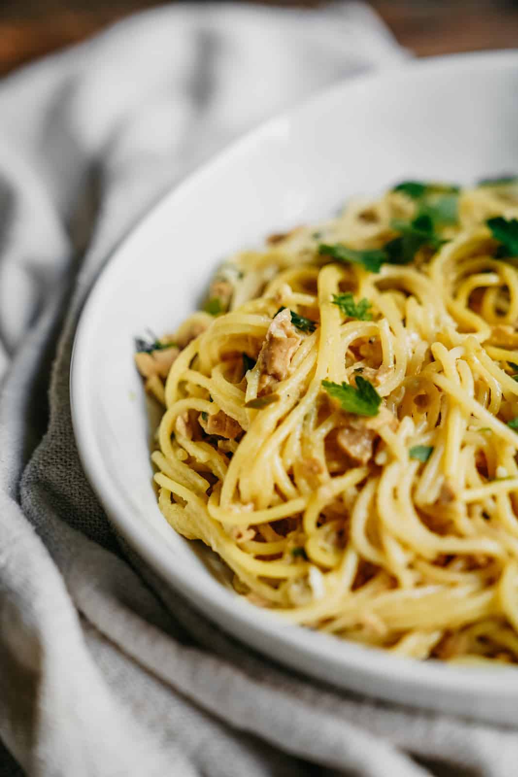 Vegan tuna lemon pasta