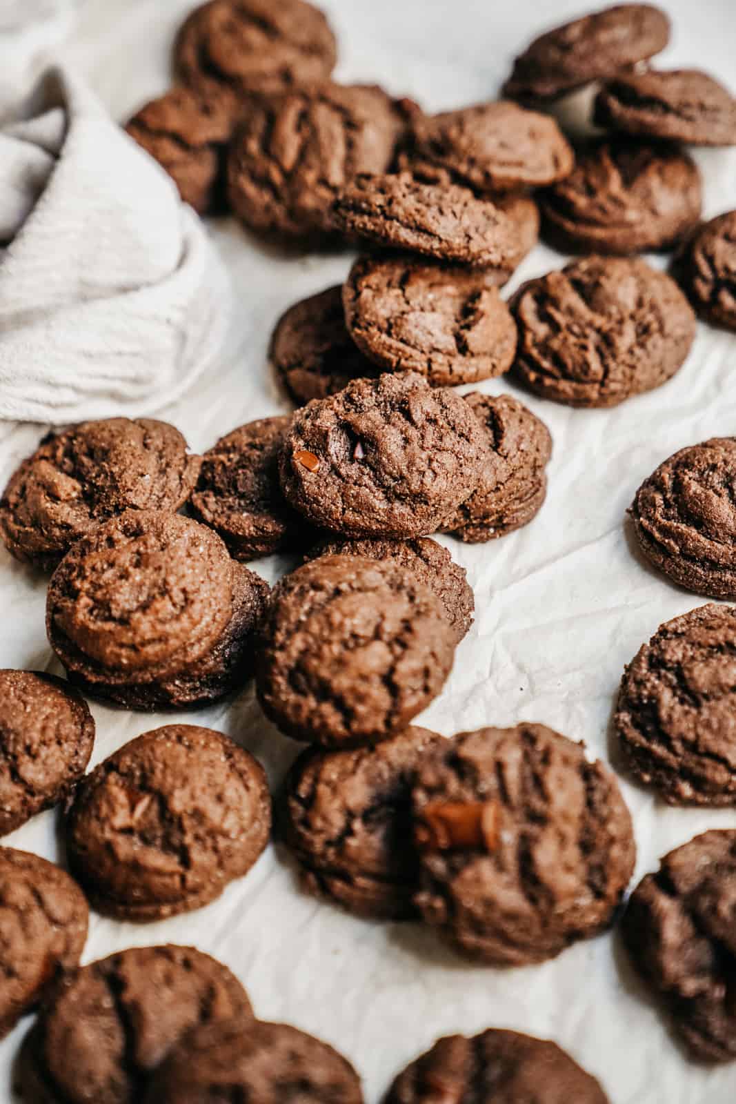 Vegan protein cookies laying across a table