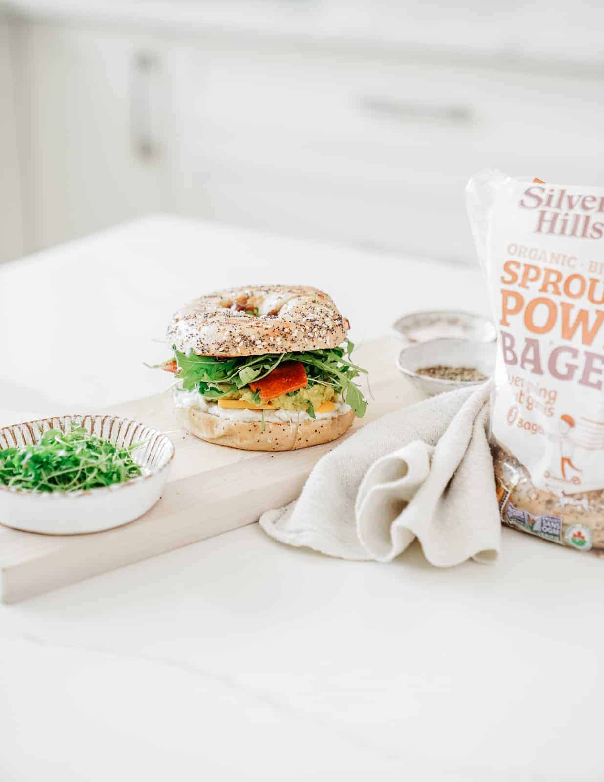 Plant-based Bagel Sandwich Recipe sitting on counter