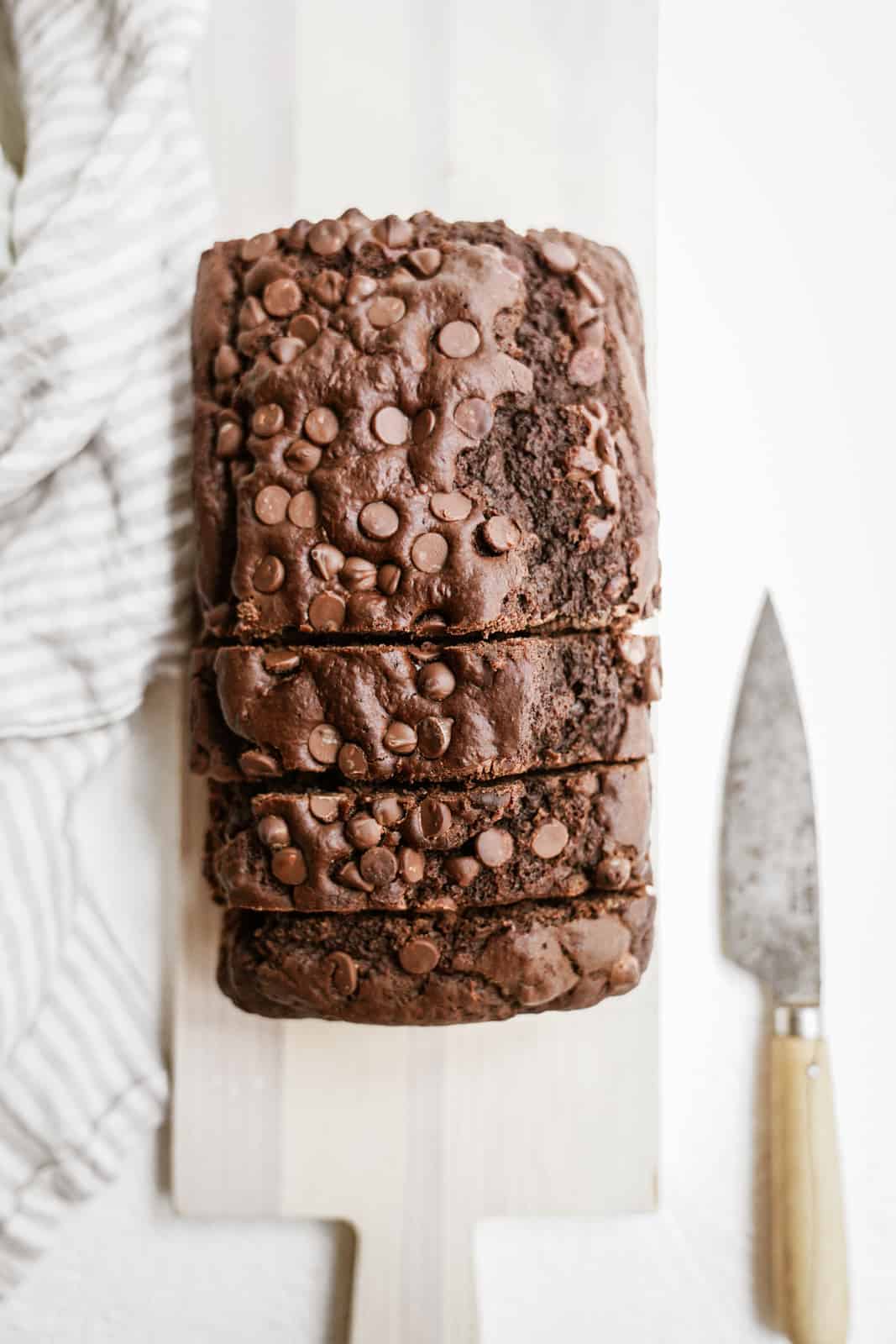 Vegan chocolate banana bread on cutting board