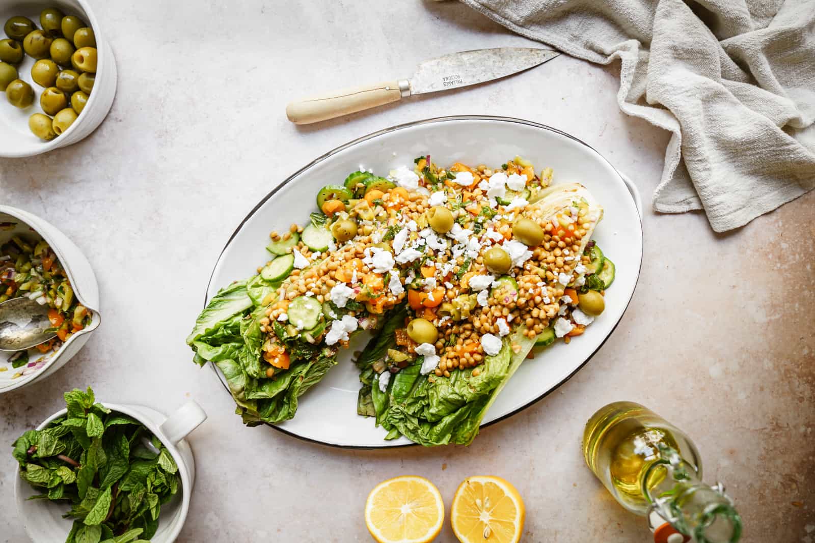 Grilled romaine salad on a serving dish 