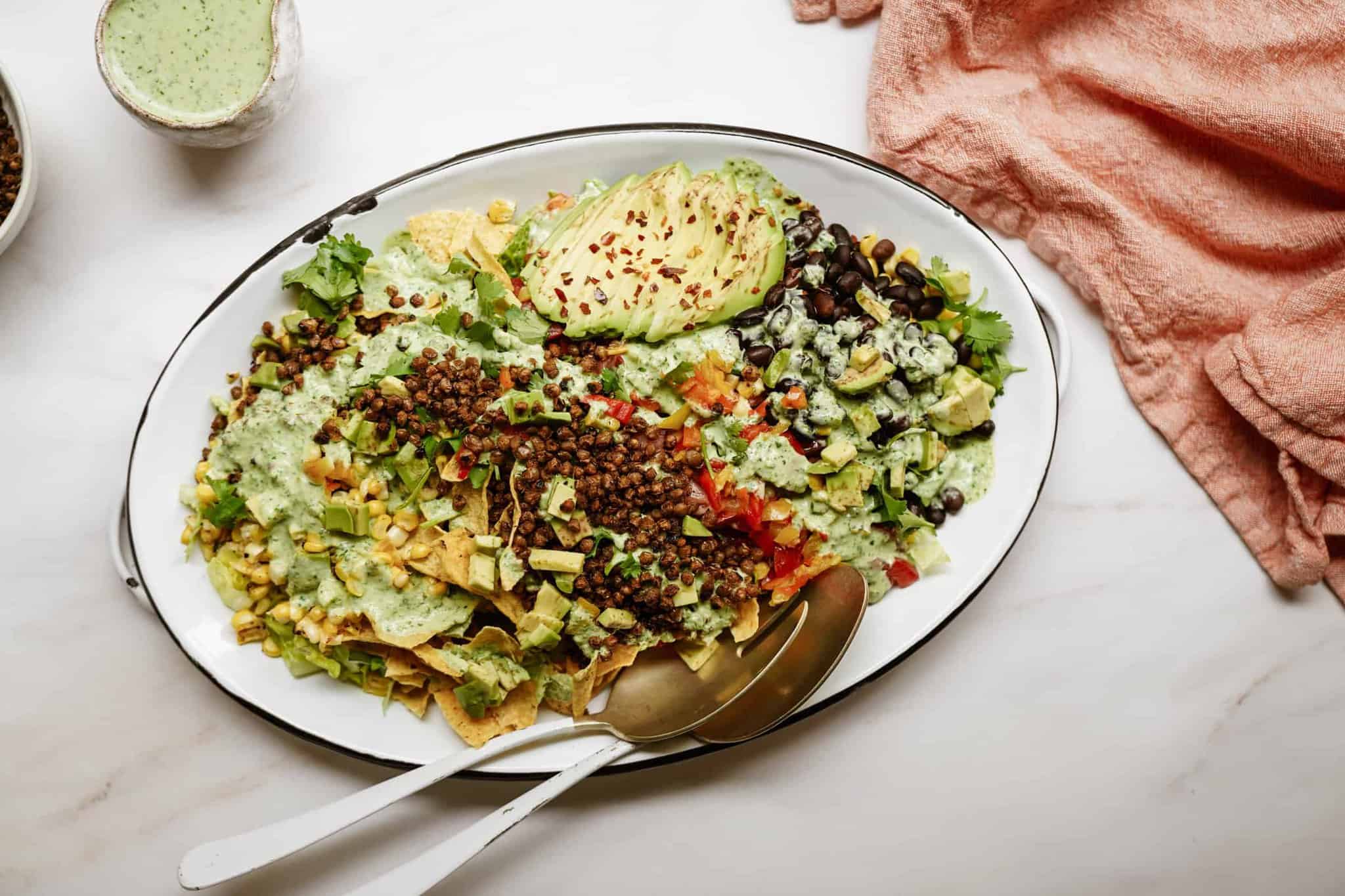 Vegan taco salad in a serving dish