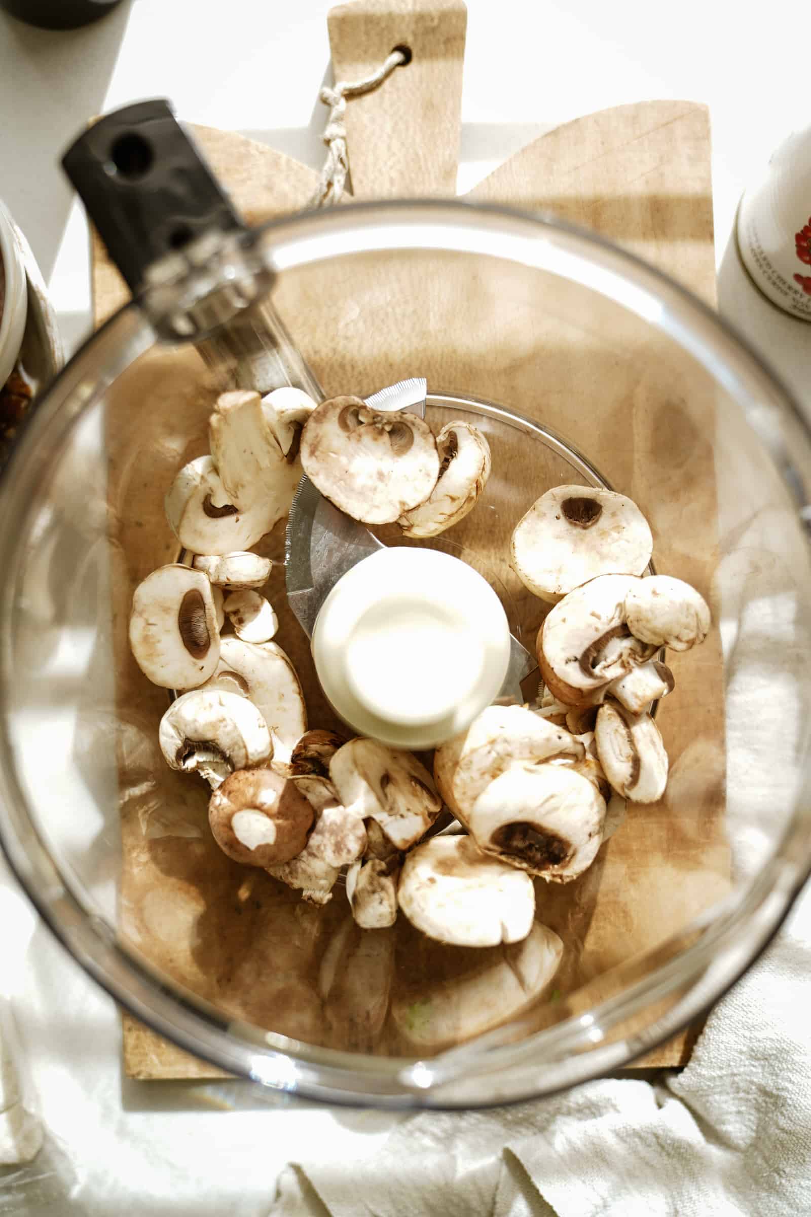 Mushrooms in a food processor