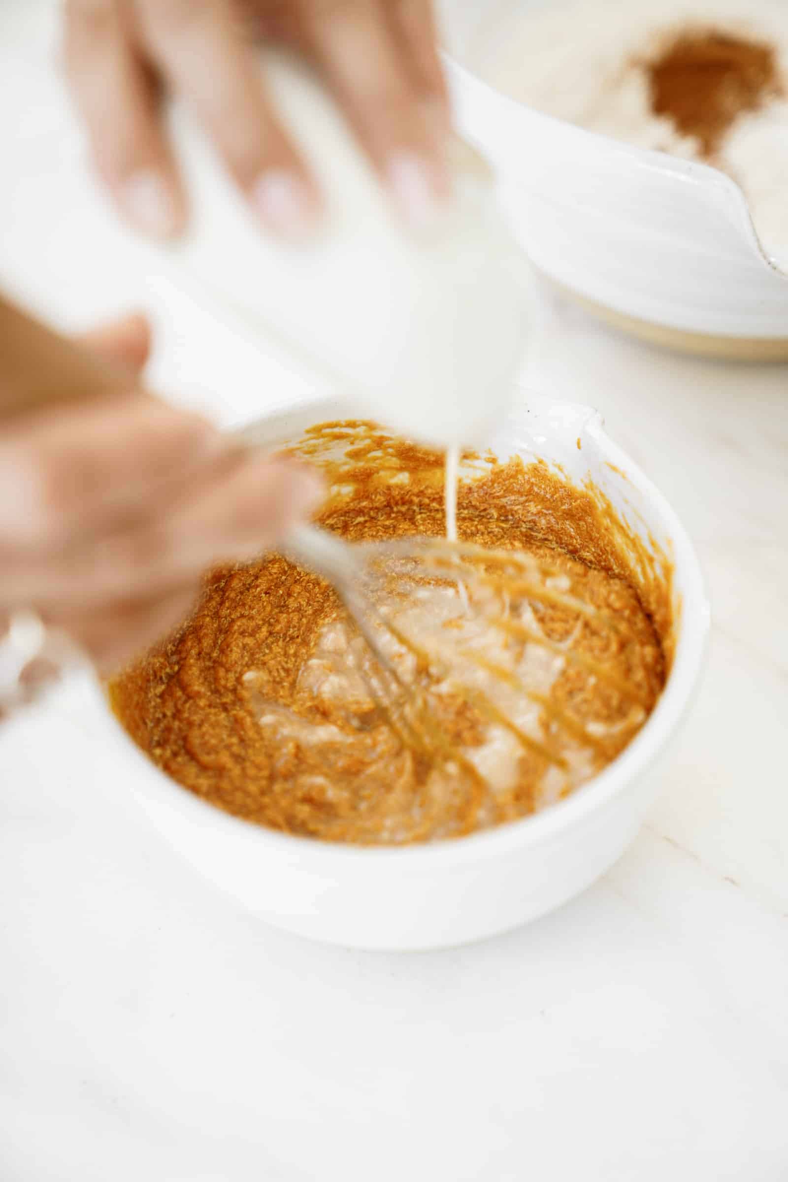 Wet ingredients in mixing bowl