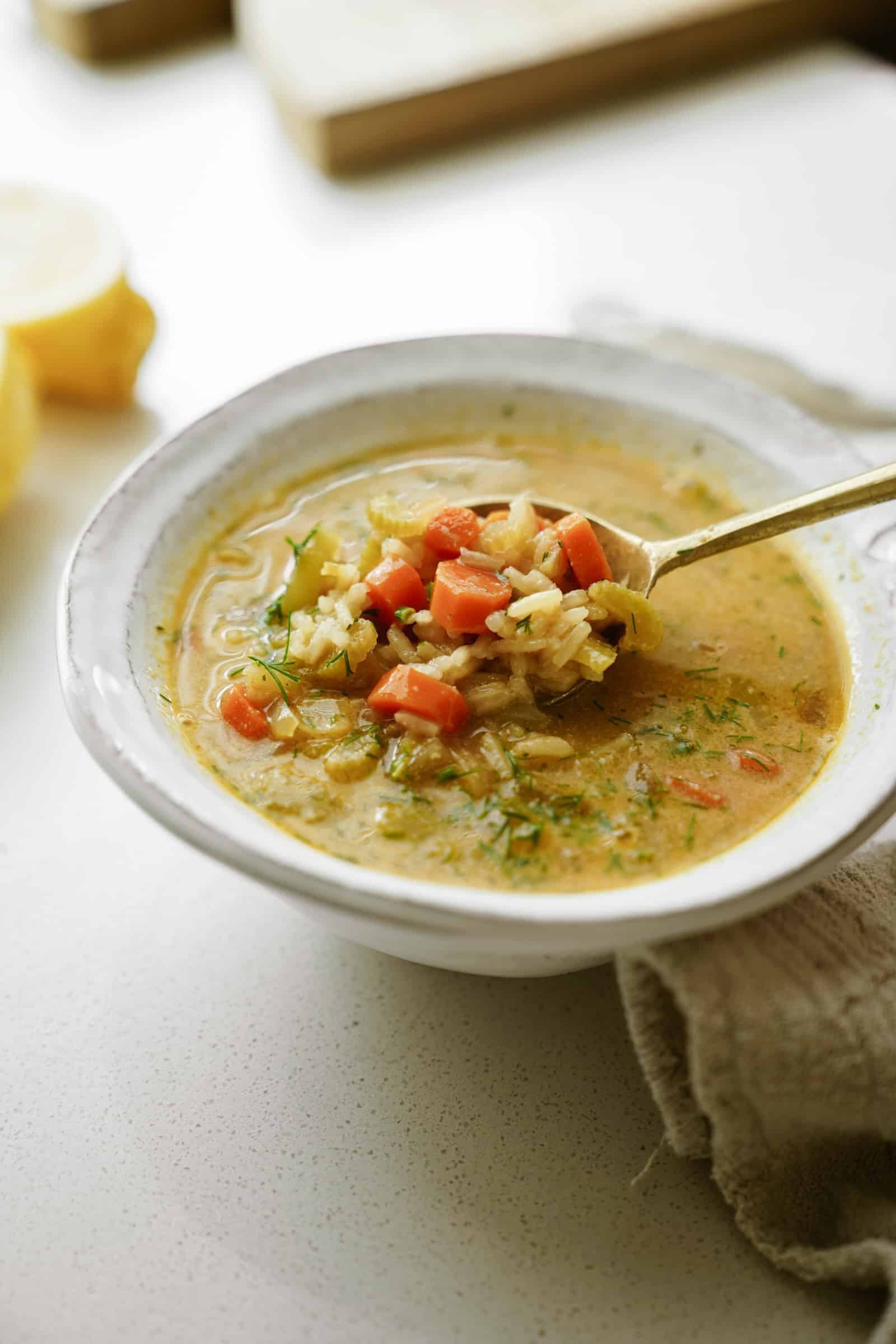 Bowl of lemon rice soup