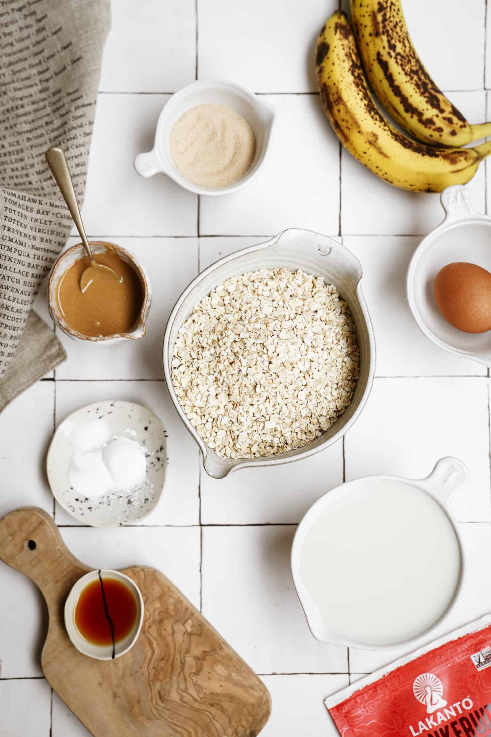 Ingredients for peanut butter banana pancakes