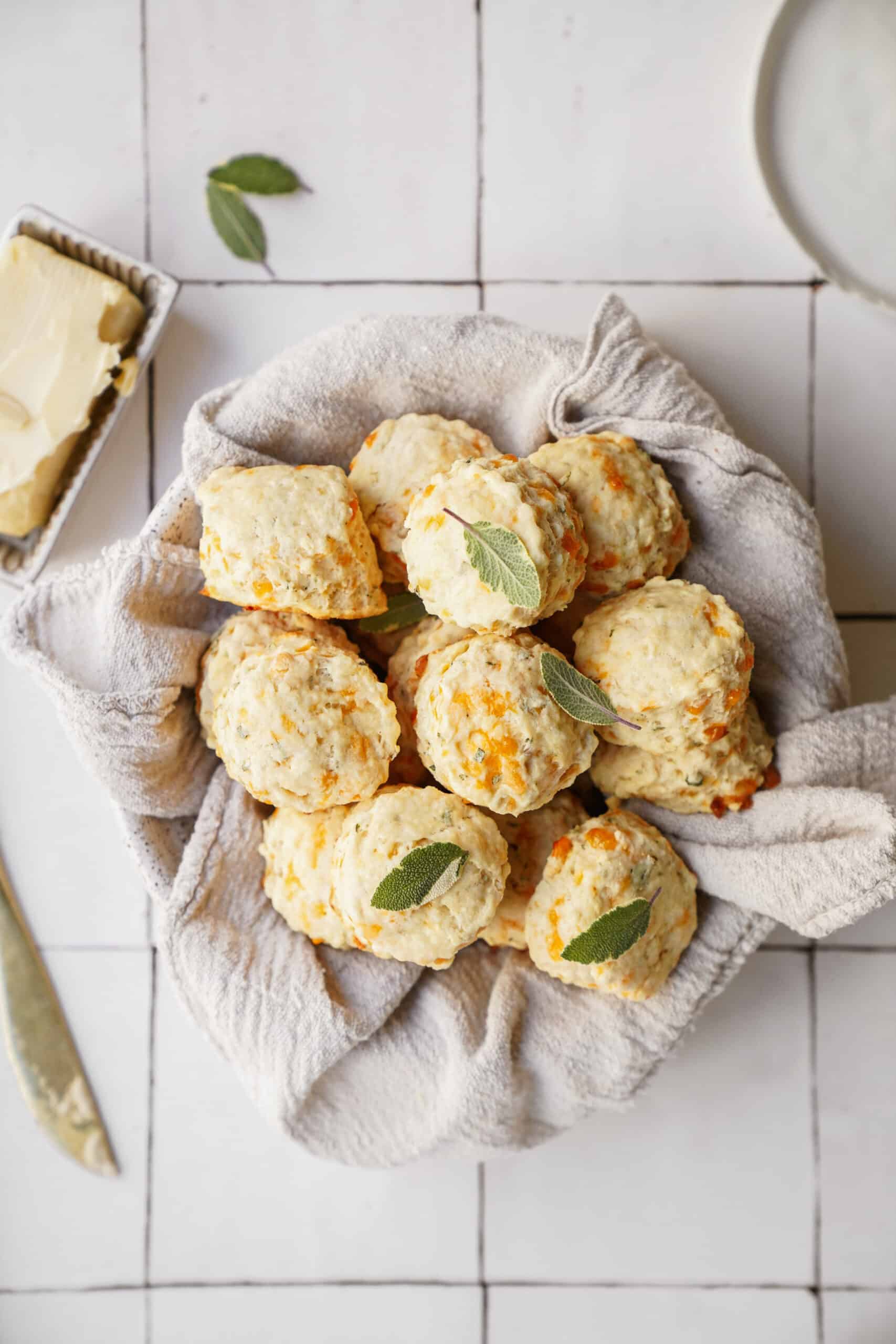 Cheddar biscuits in a basket