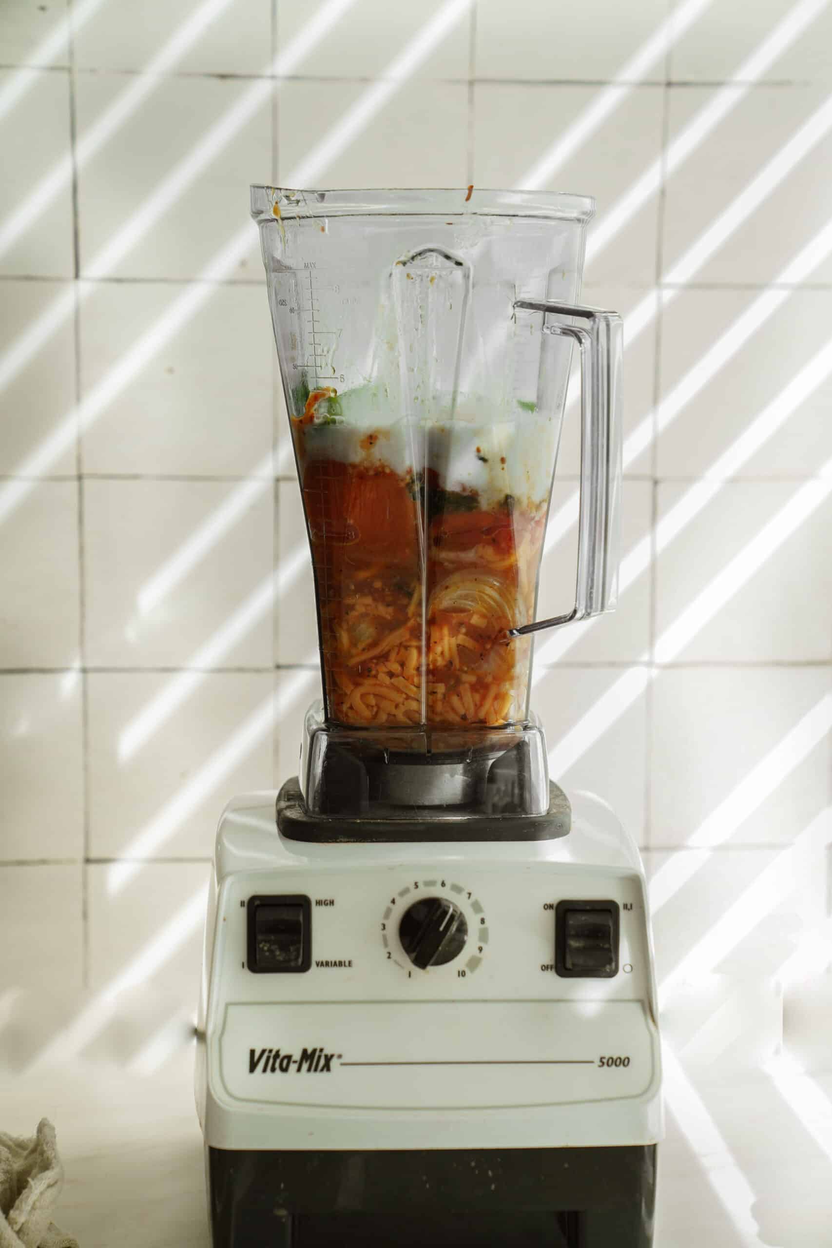 Soup ingredients in a blender