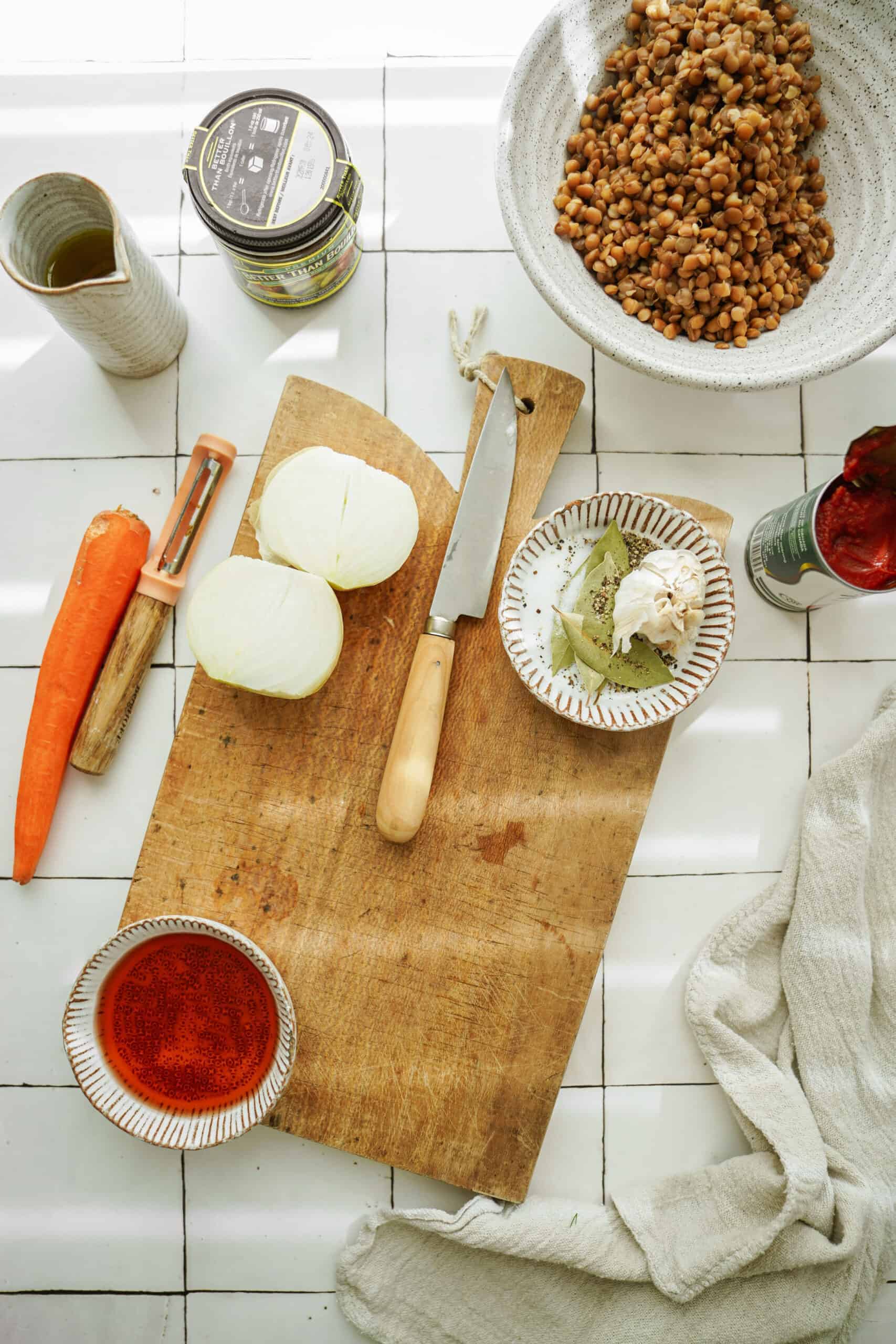 Ingredients for Greek lentil soup