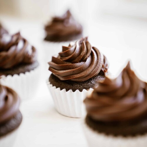 Gluten-free chocolate cupcakes on a counter