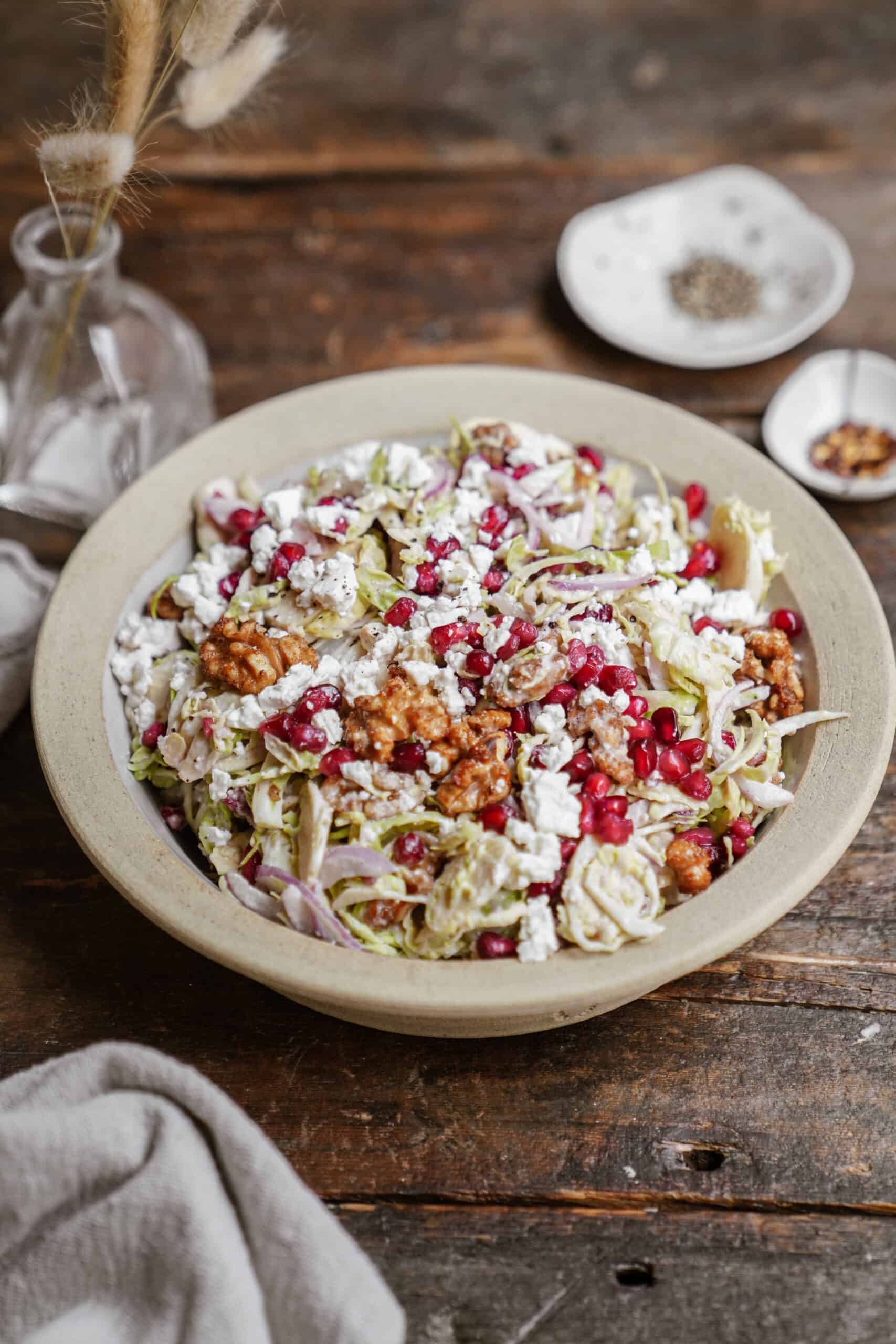 Shaved Brussel Sprout Salad in a big white bowl