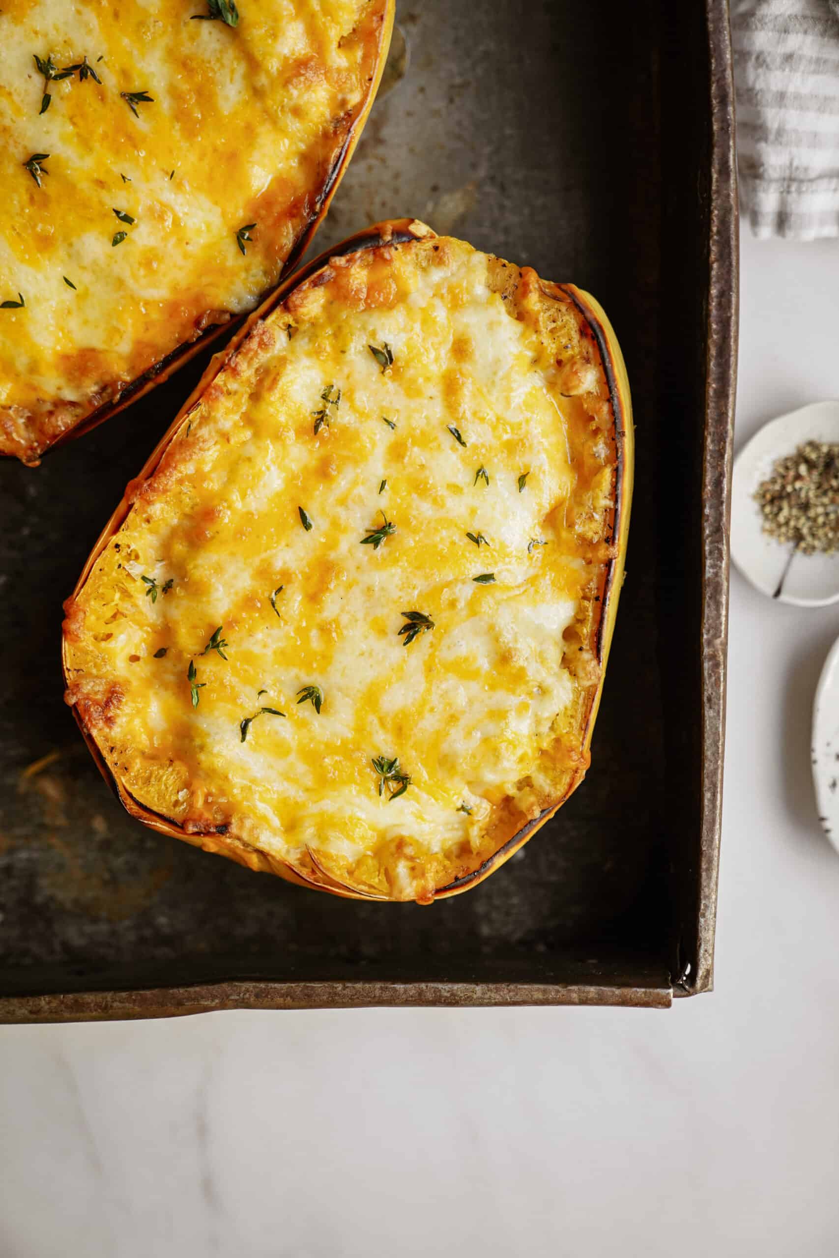 Stuffed spaghetti squash with cheese on top