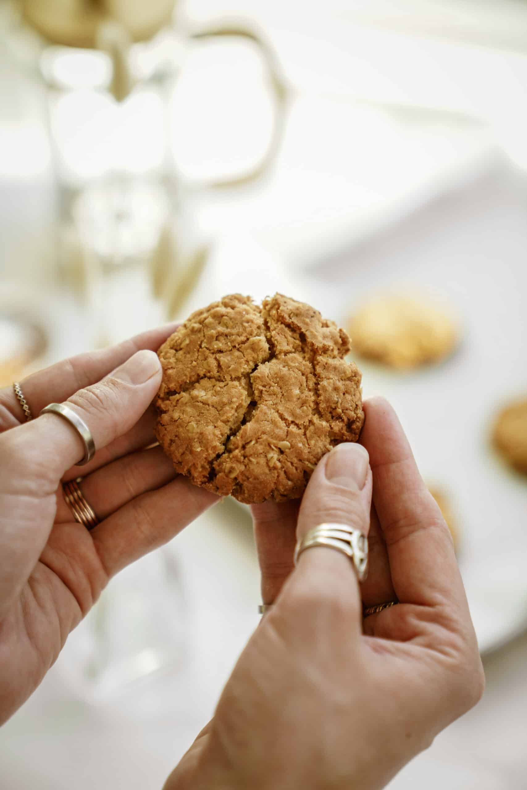 White Chocolate Oatmeal Cookies in hand