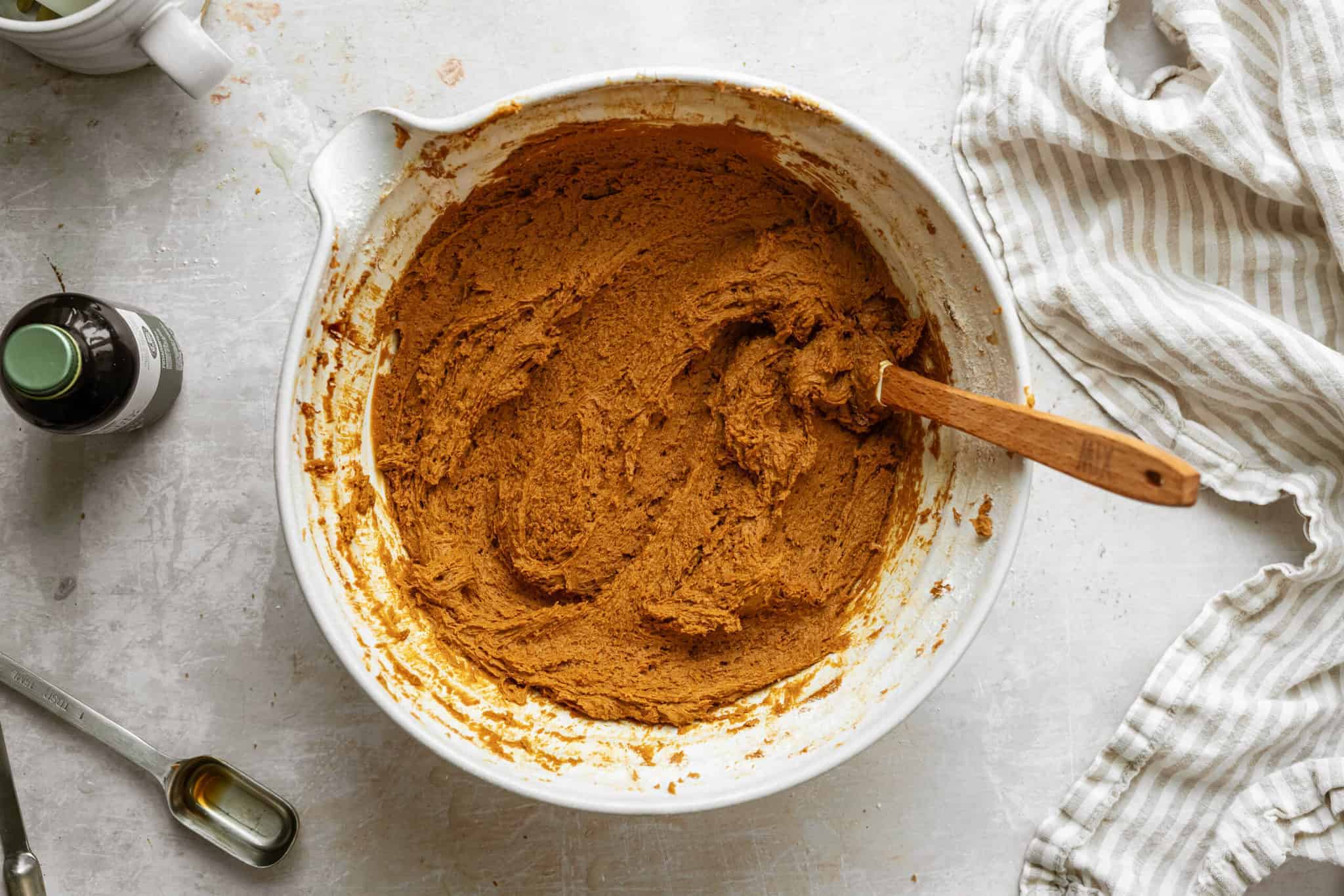 Ingredients for Ginger Snap Crinkle Cookies in a mixing bowl