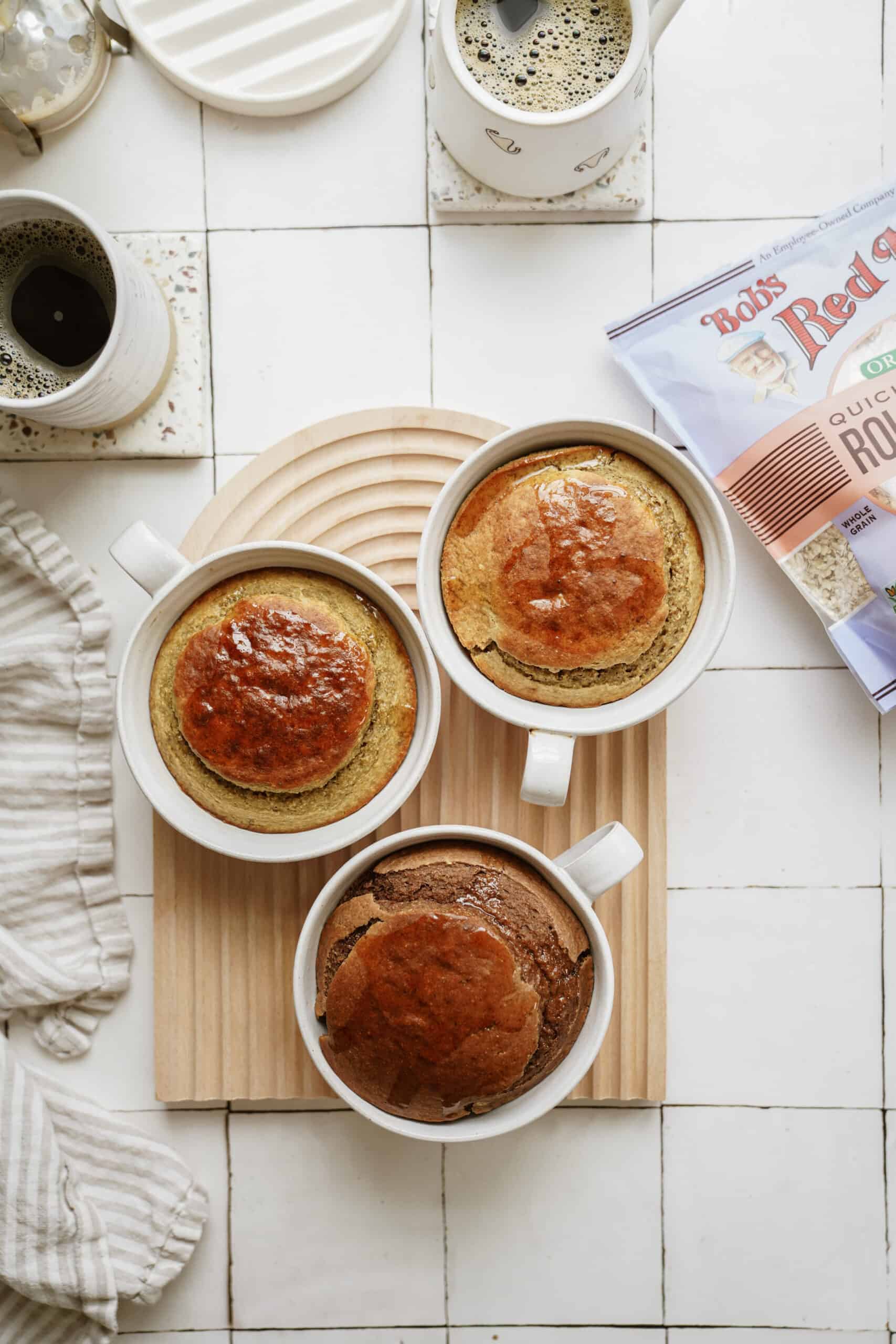 Baked oats recipe 3-ways on a cutting board