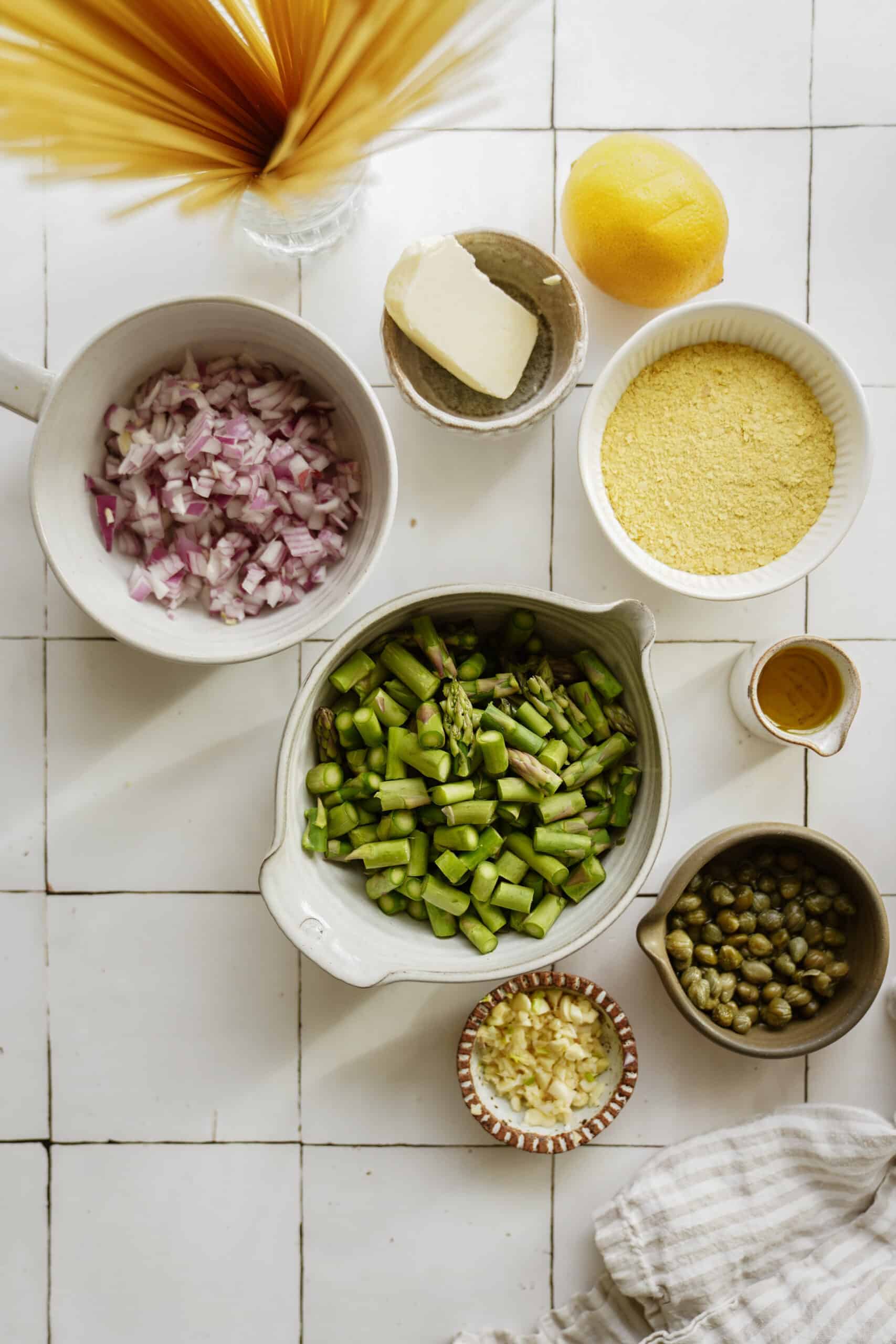 Ingredients for lemon asparagus pasta