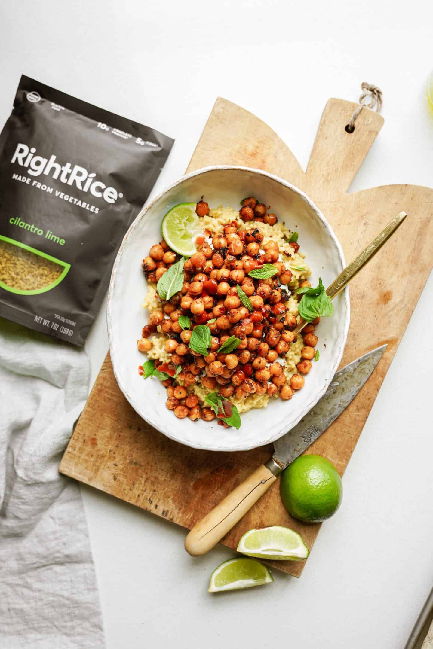 Crispy Chickpeas on a dish on a cutting board