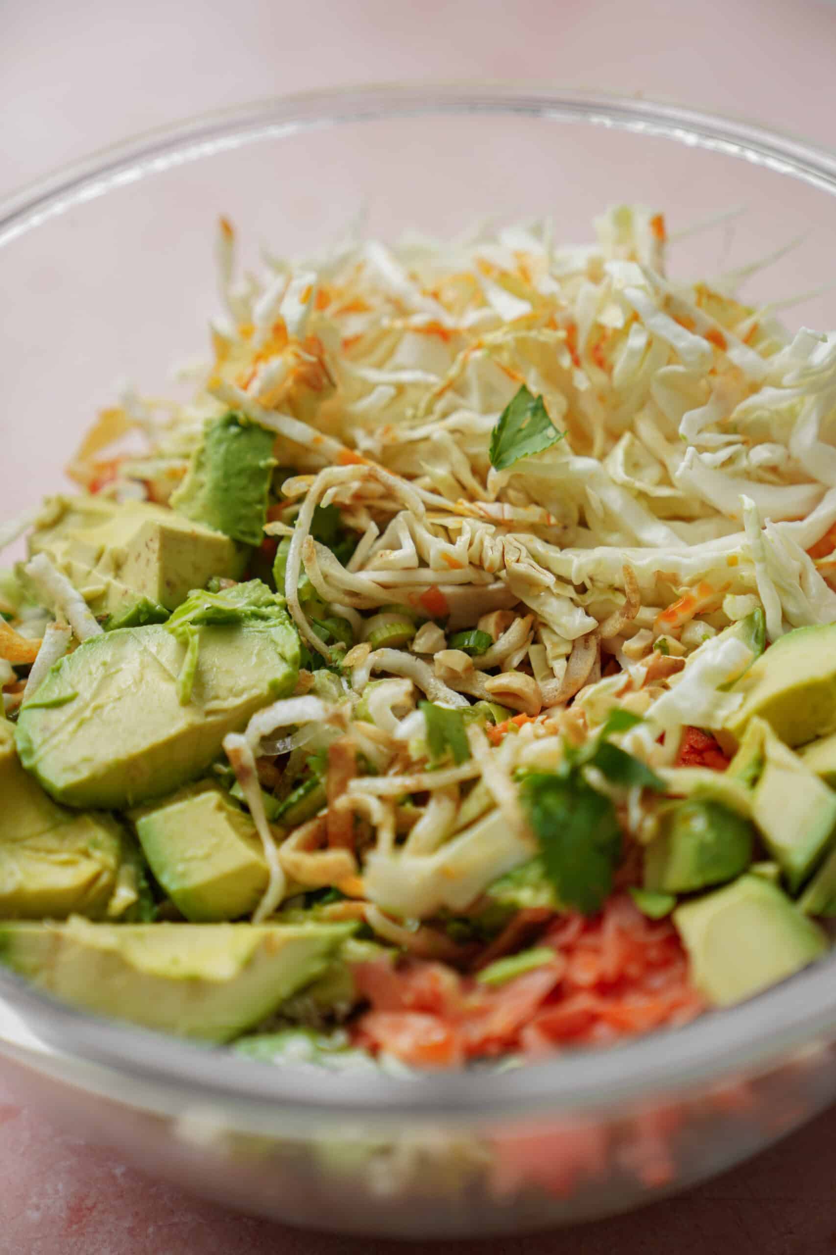 Close-up of vegan chicken salad in a bowl