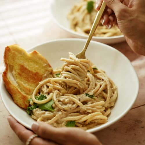 Fork twirling fettuccine alfredo