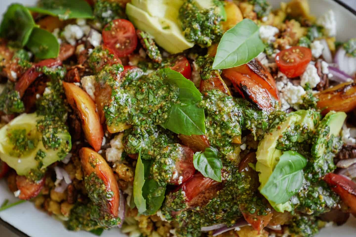 Close up of grilled peaches salad