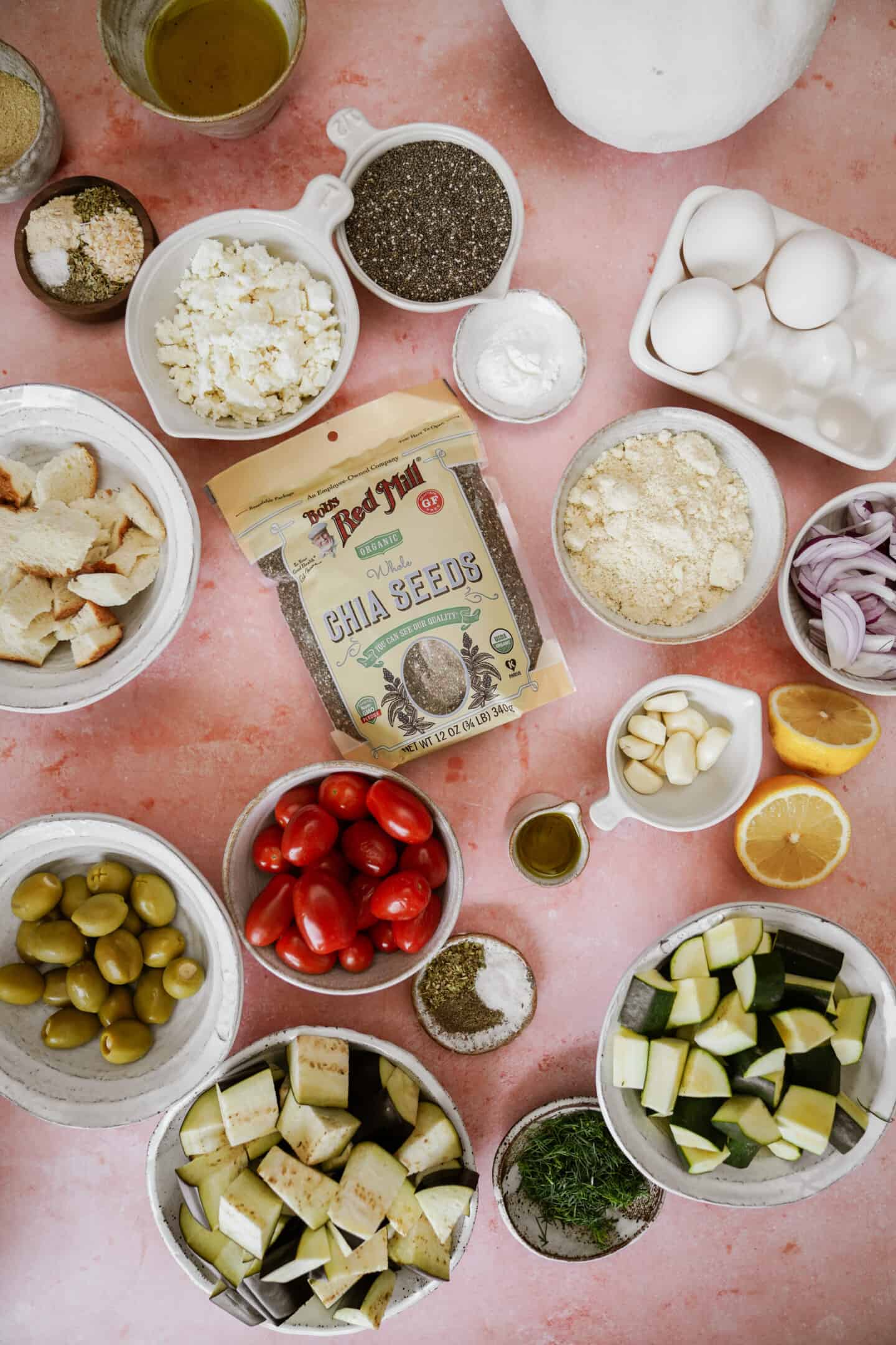 Ingredients for homemade croutons on counter