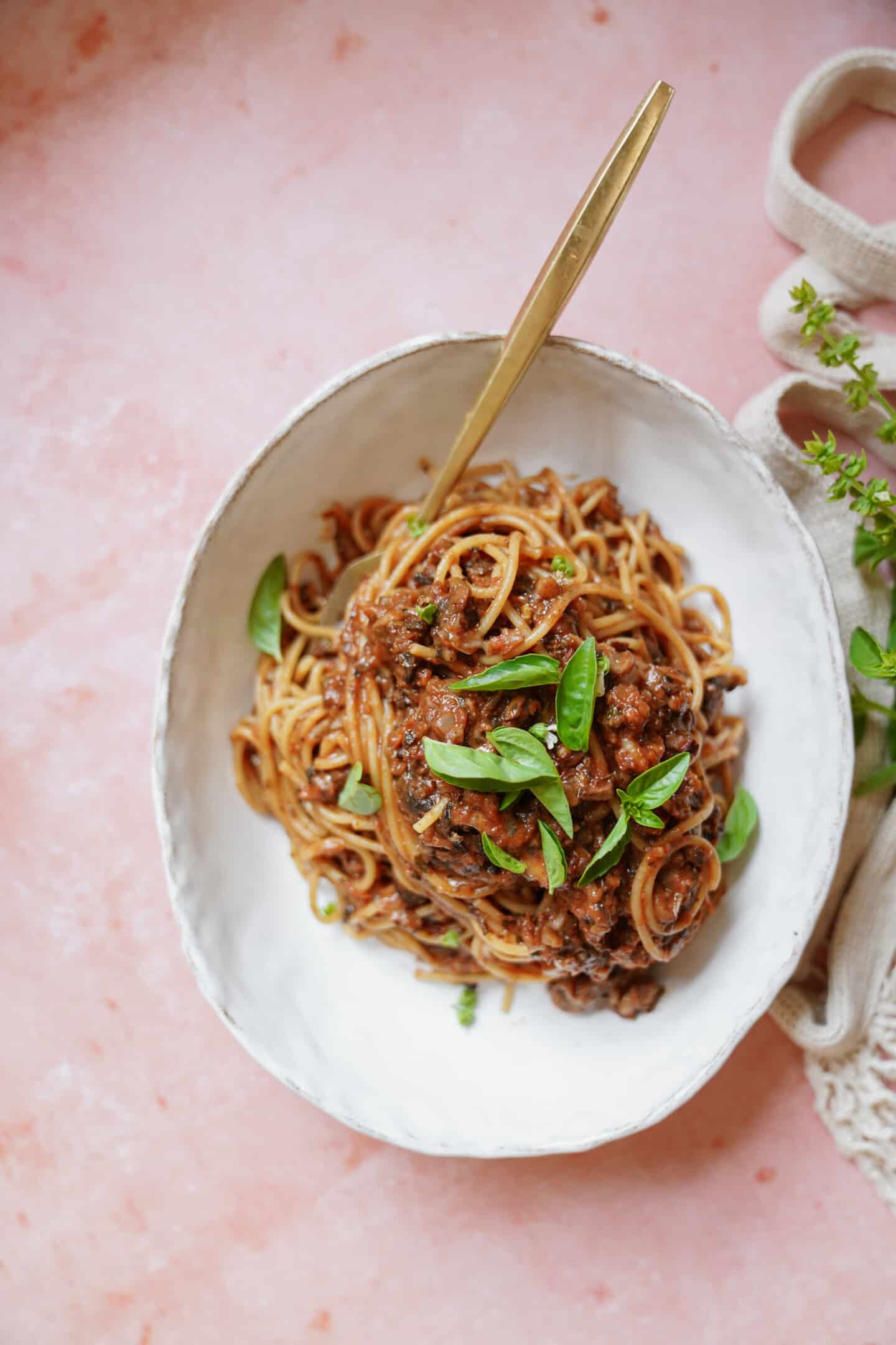 Bowl of pasta bolognese in a bowl