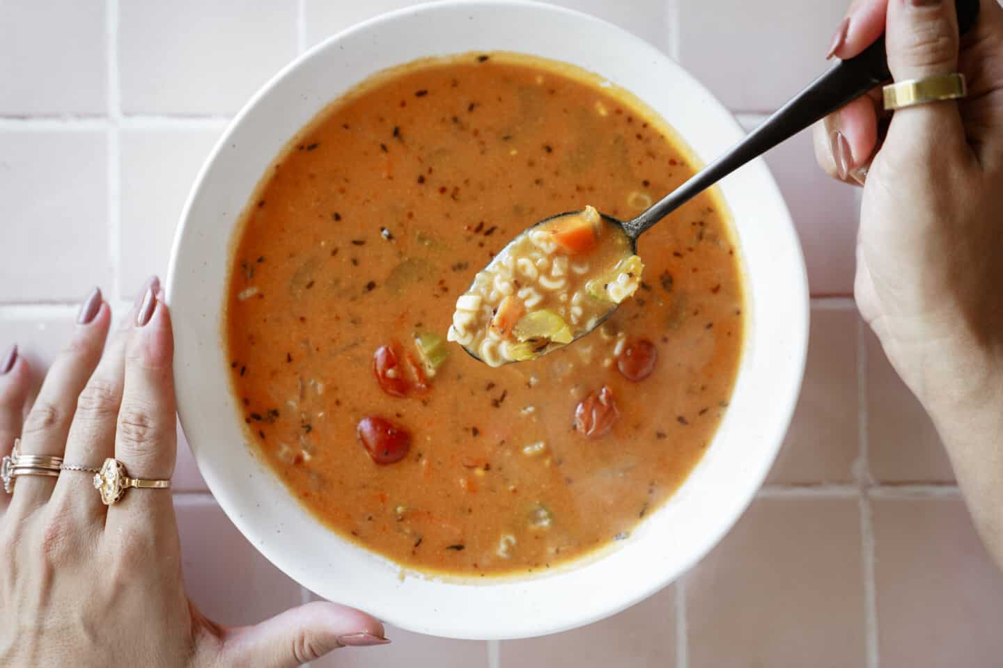 Alphabet Soup with a spoon in the bowl