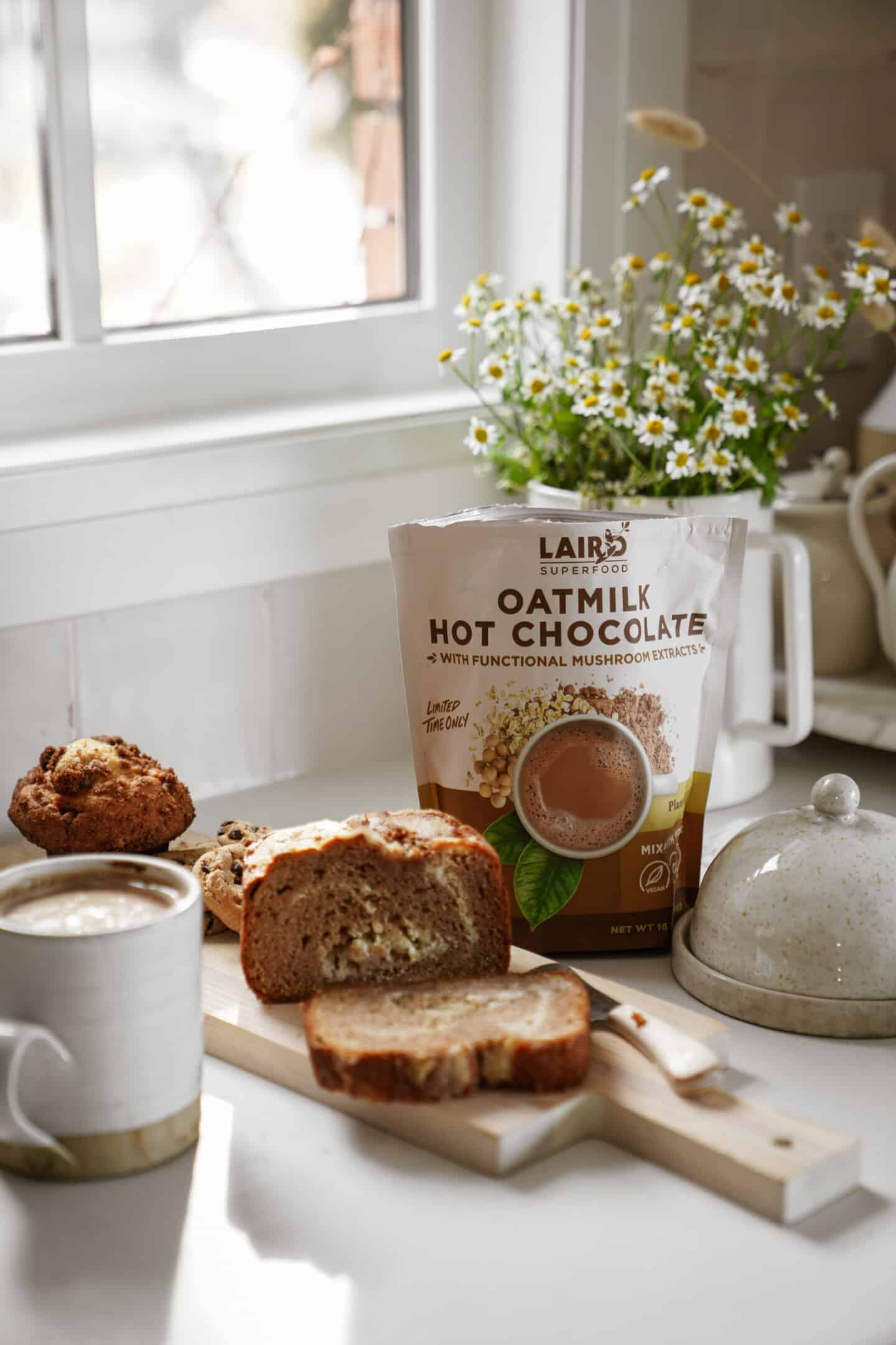 Cinnamon bread on counter with ingredients