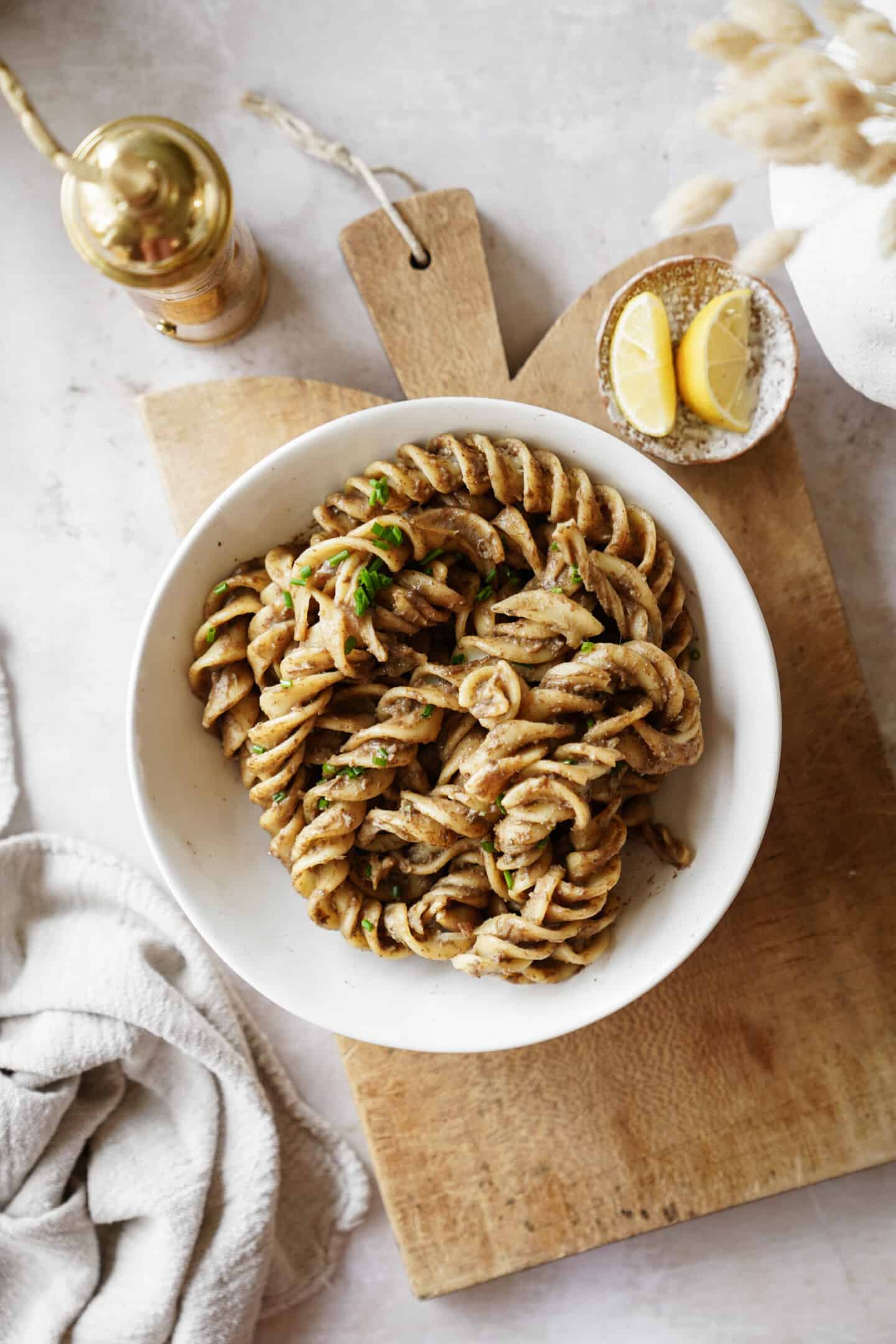 Bowl of cream of mushroom pasta