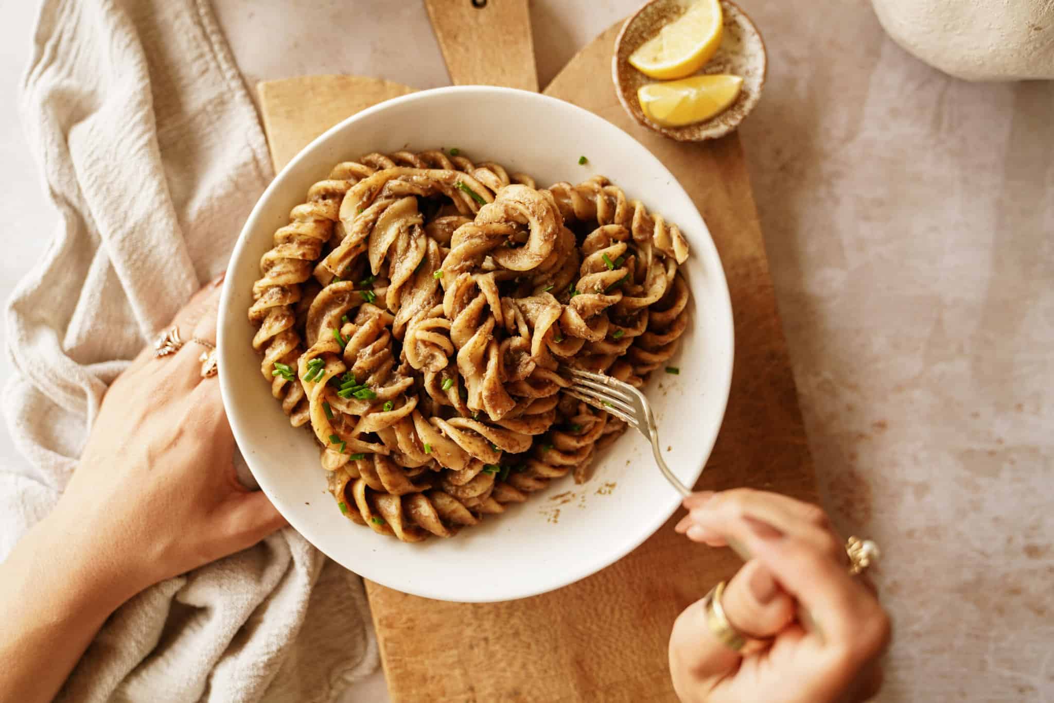 Cream of mushroom pasta in a bowl