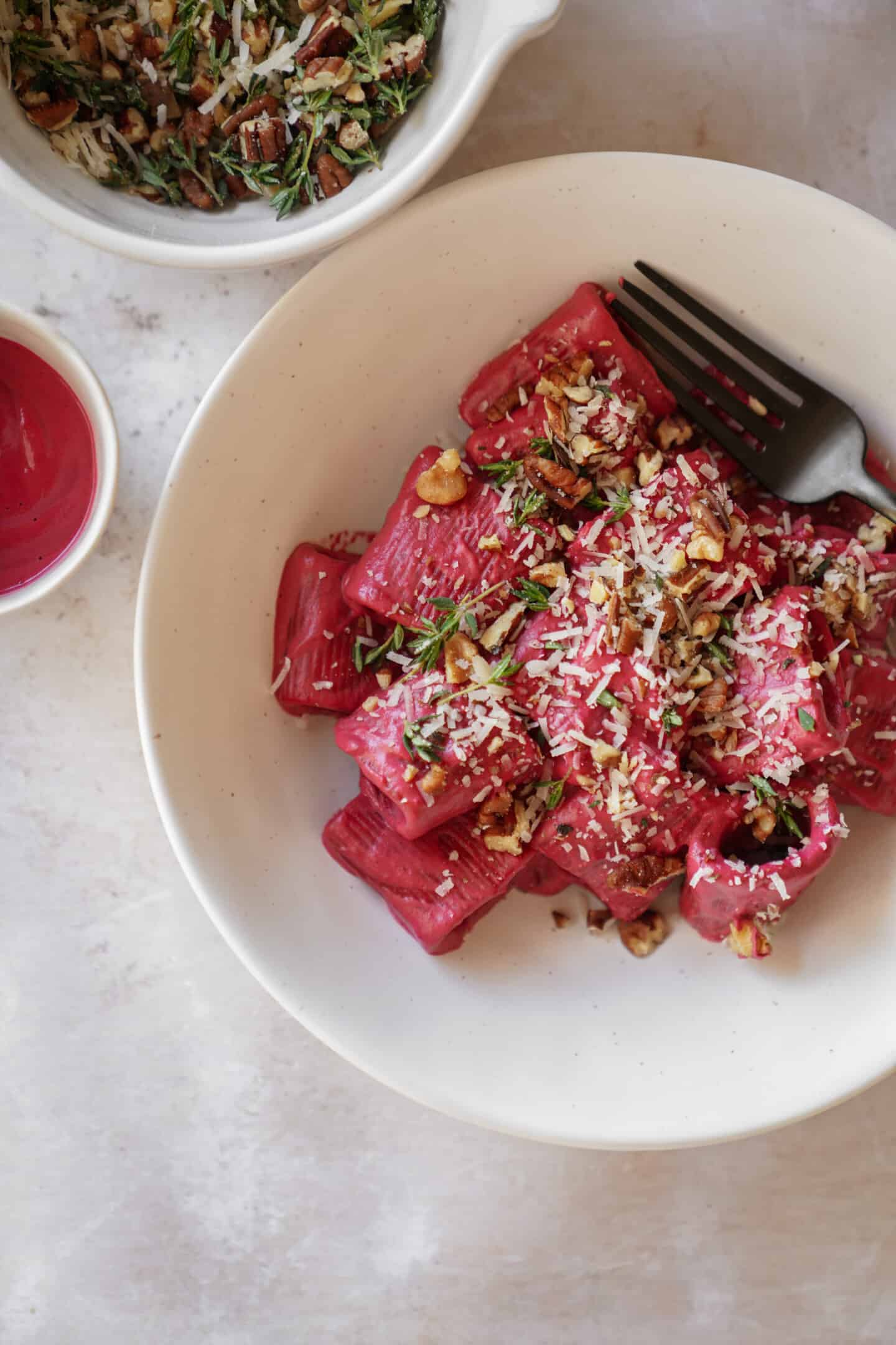 Pink sauce pasta in a bowl