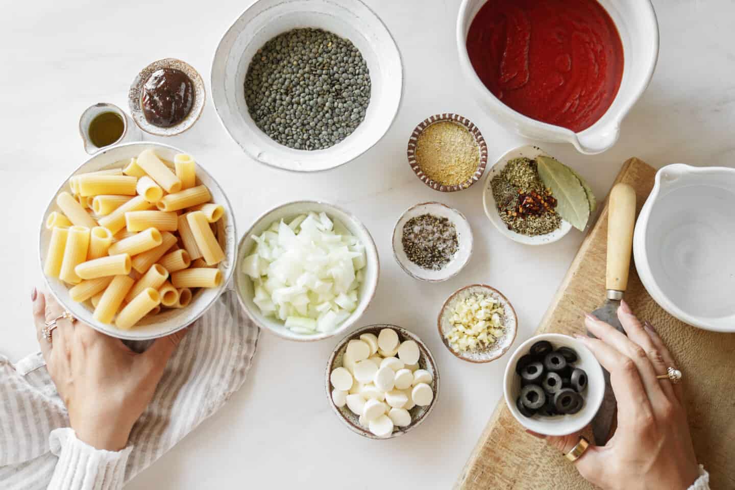 Ingredients for rigatoni pasta recipe