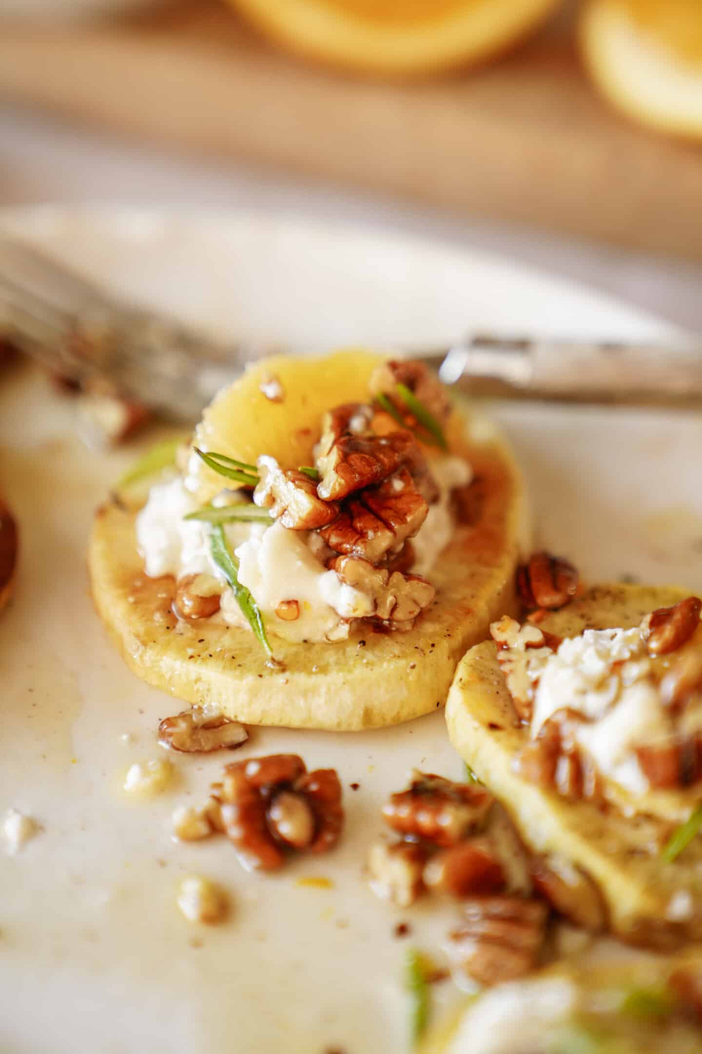 Close up of sweet potato toast on plate