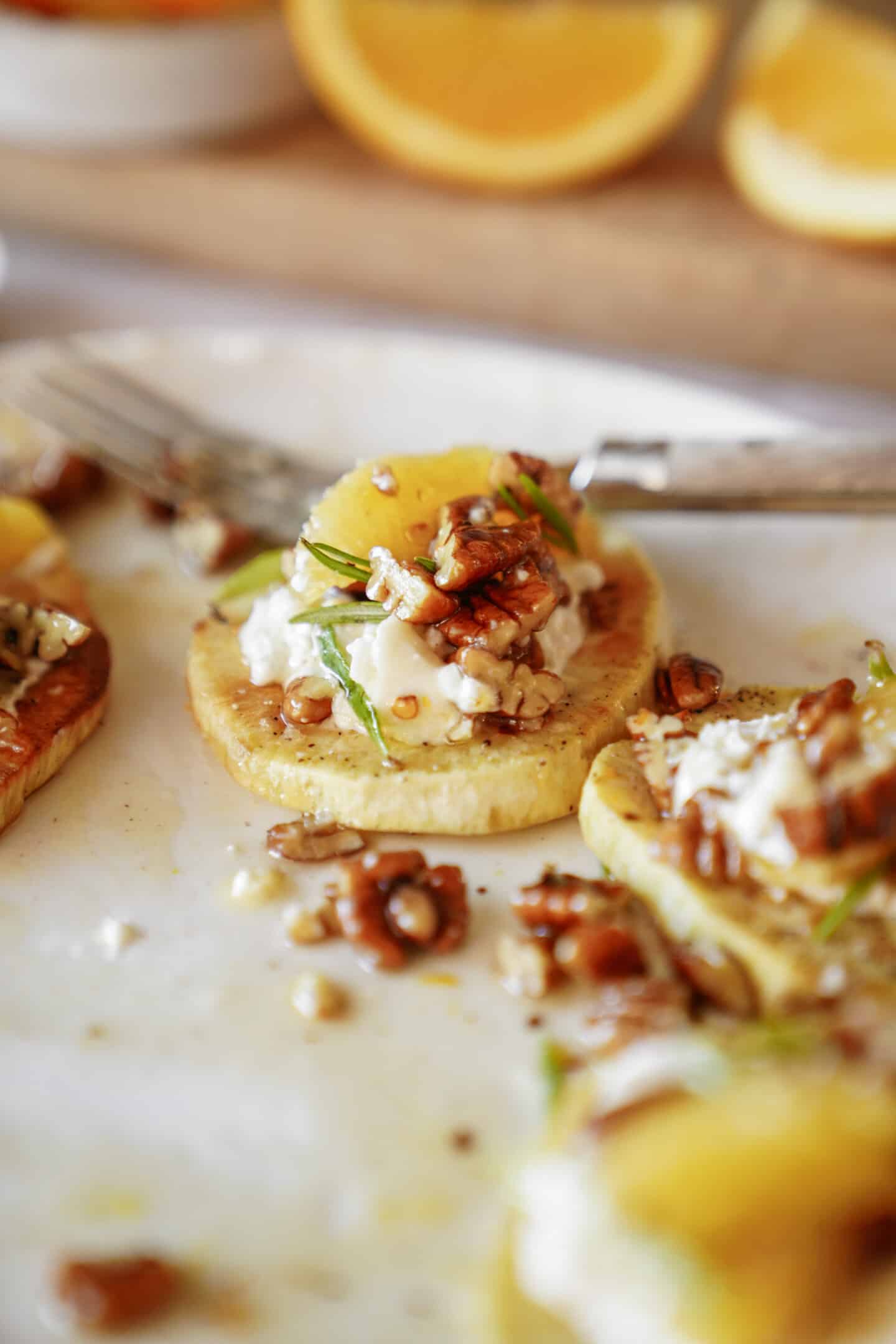 Sweet potato toast on white plate