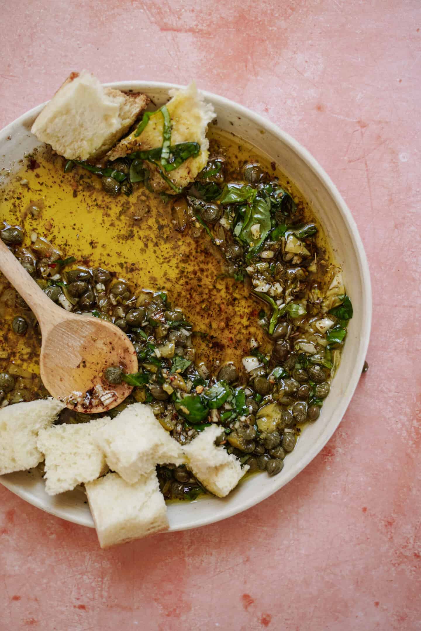 Bread dipping oil on a plate